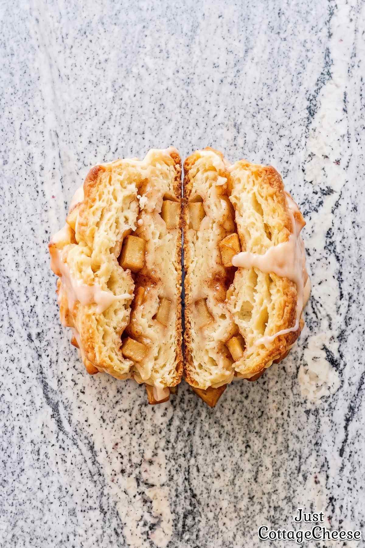 Crisp spiced apple fritter biscuits up close