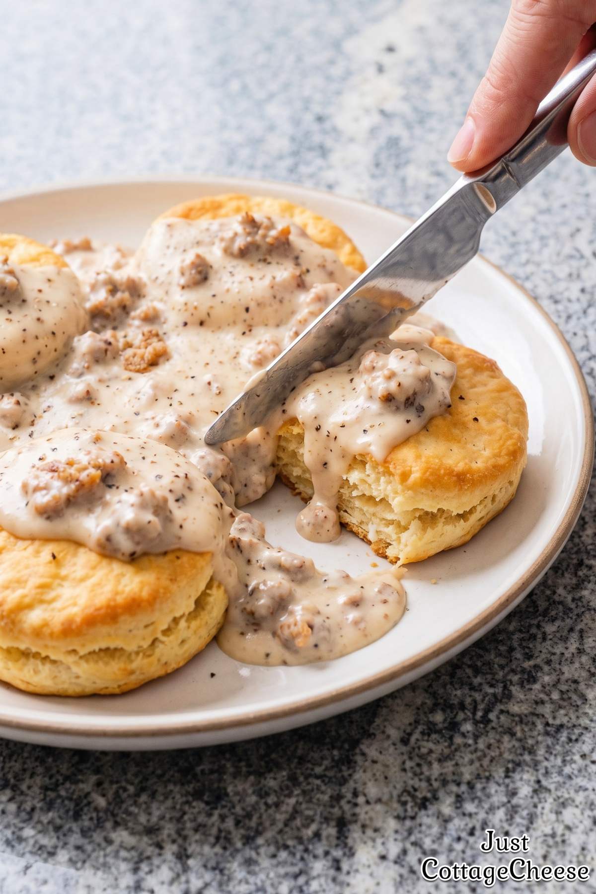 Soft cottage cheese biscuits and gravy