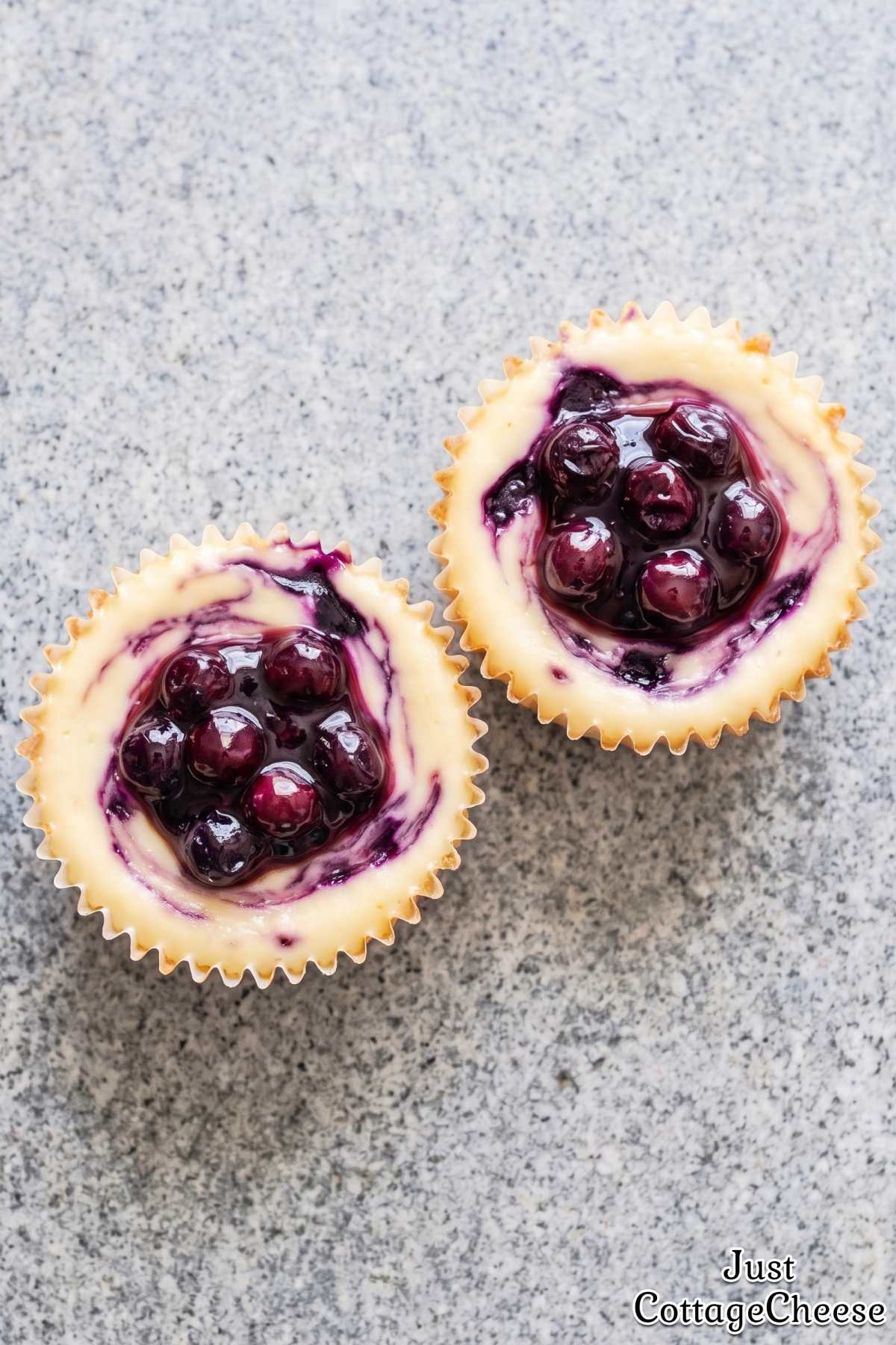 Creamy mini blueberry cottage cheesecakes