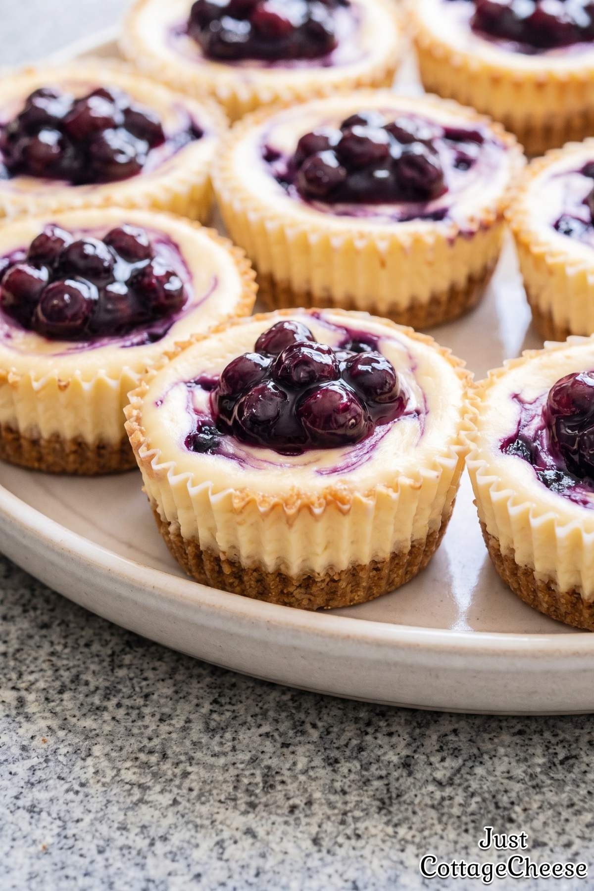 Homemade blueberry swirl cottage cheesecakes