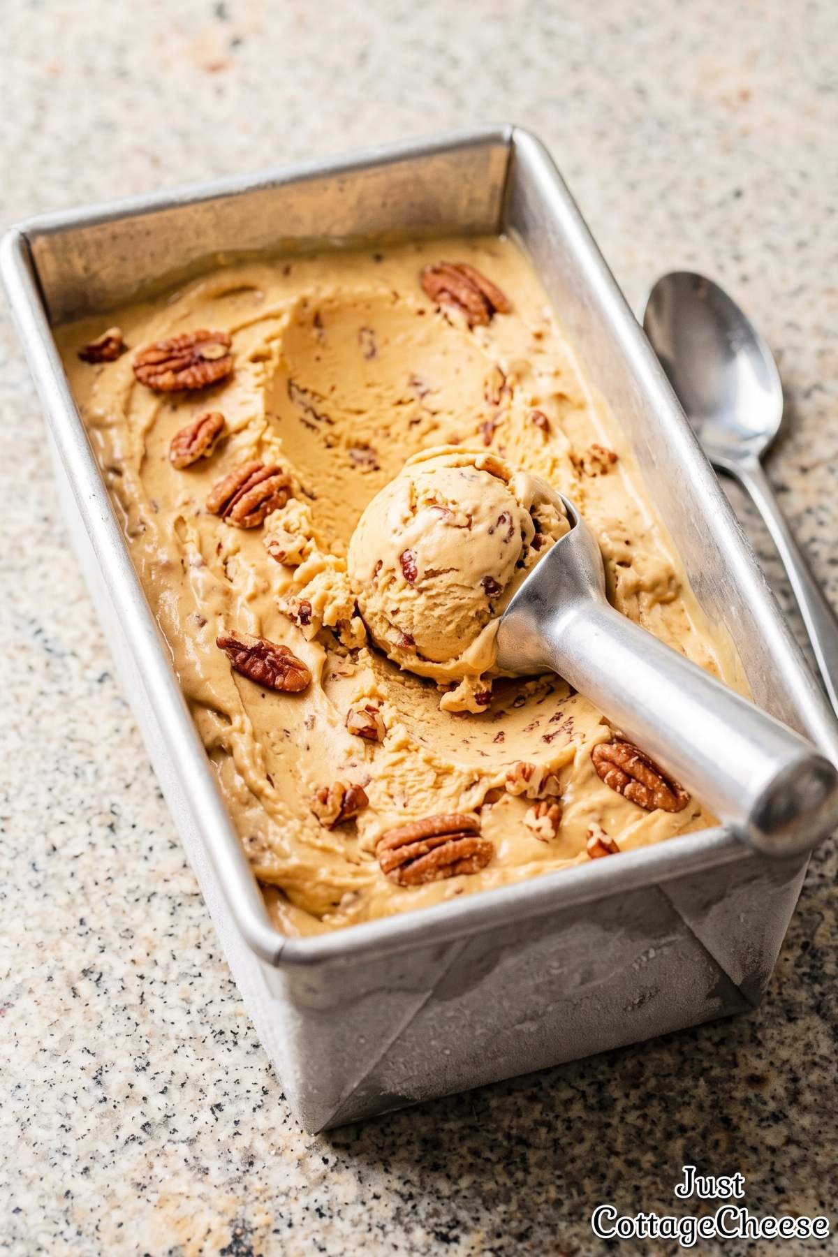 Bowl of cottage cheese butter pecan ice cream