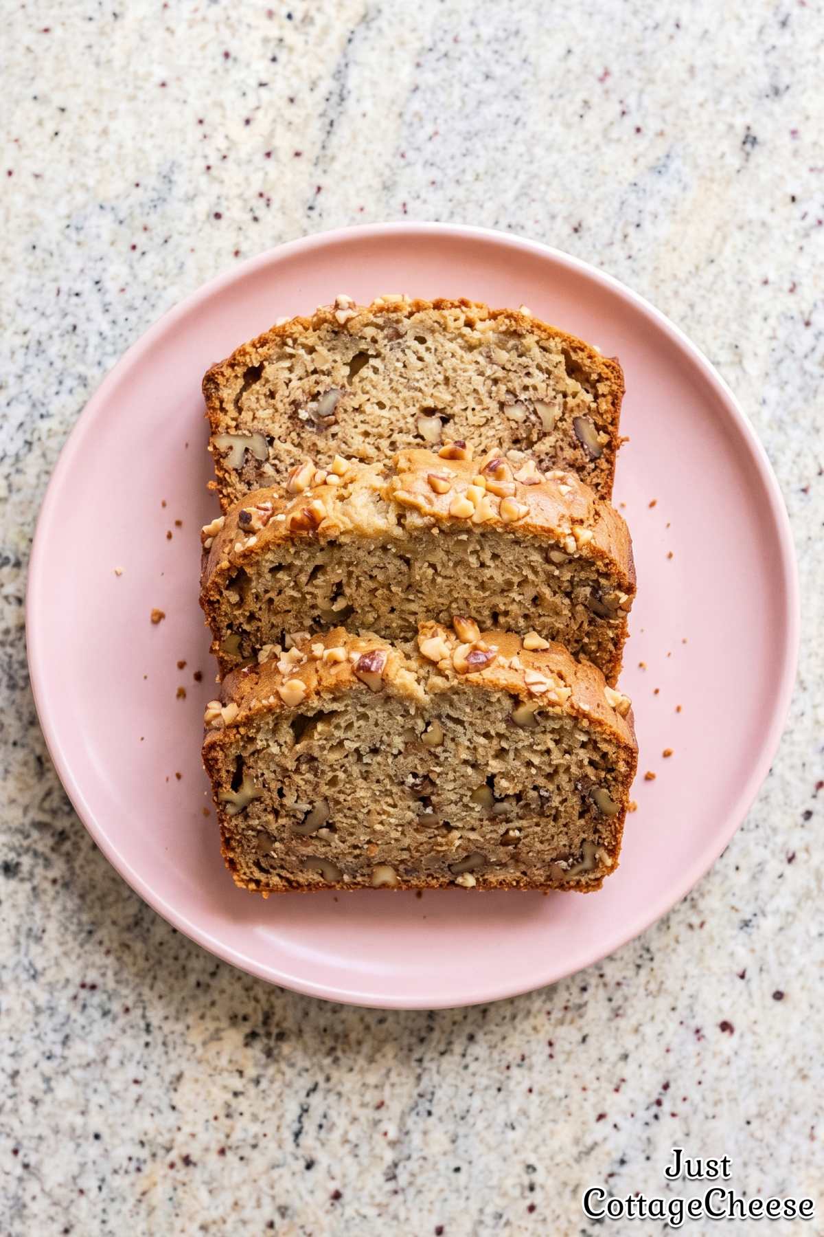 Cottage cheese banana bread on plate