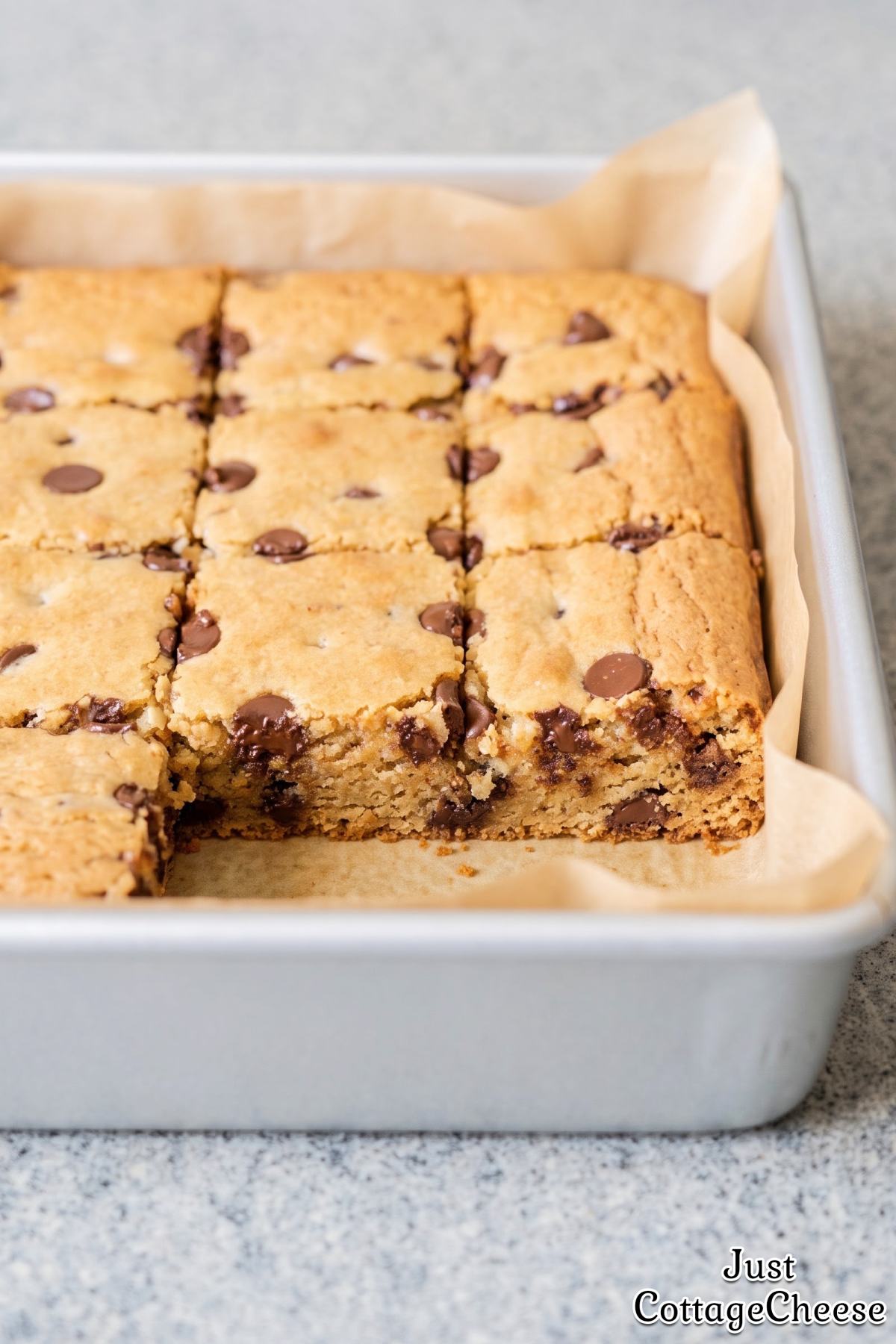 Warm cottage cheese chocolate chip blondies