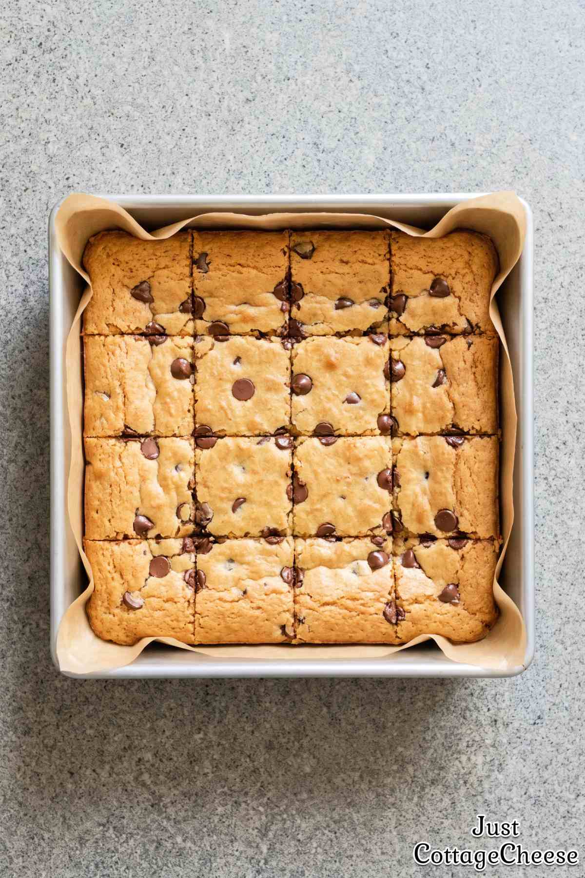 Soft cottage cheese chocolate chip blondie bars
