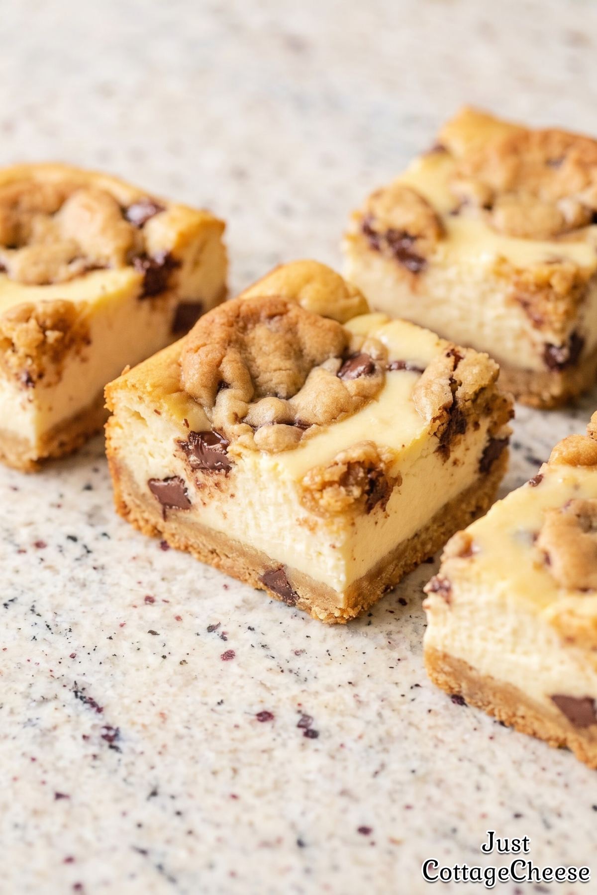 Chocolate chip cottage cheese bars on a plate