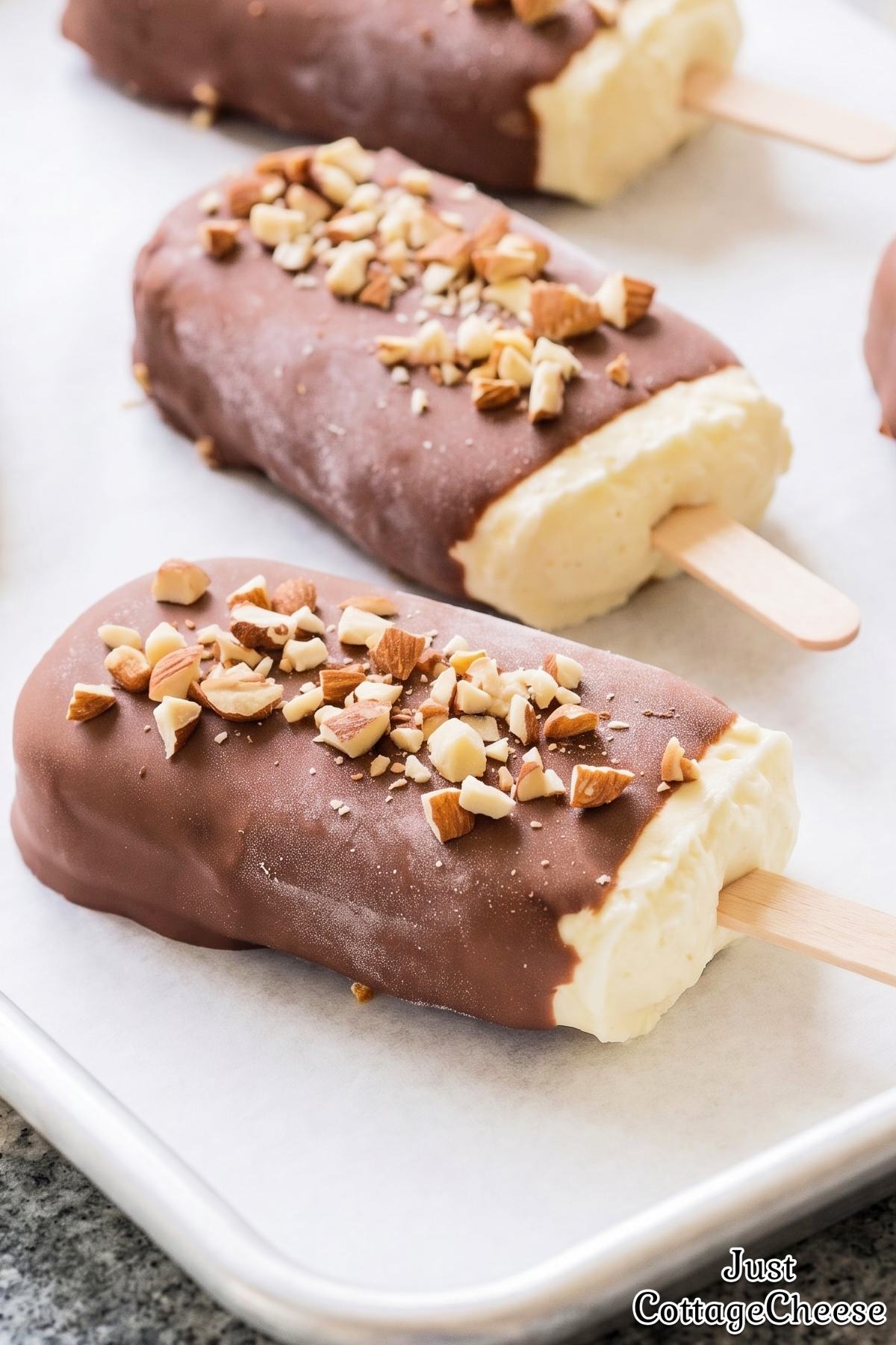 Homemade chocolate cottage cheese ice cream bar