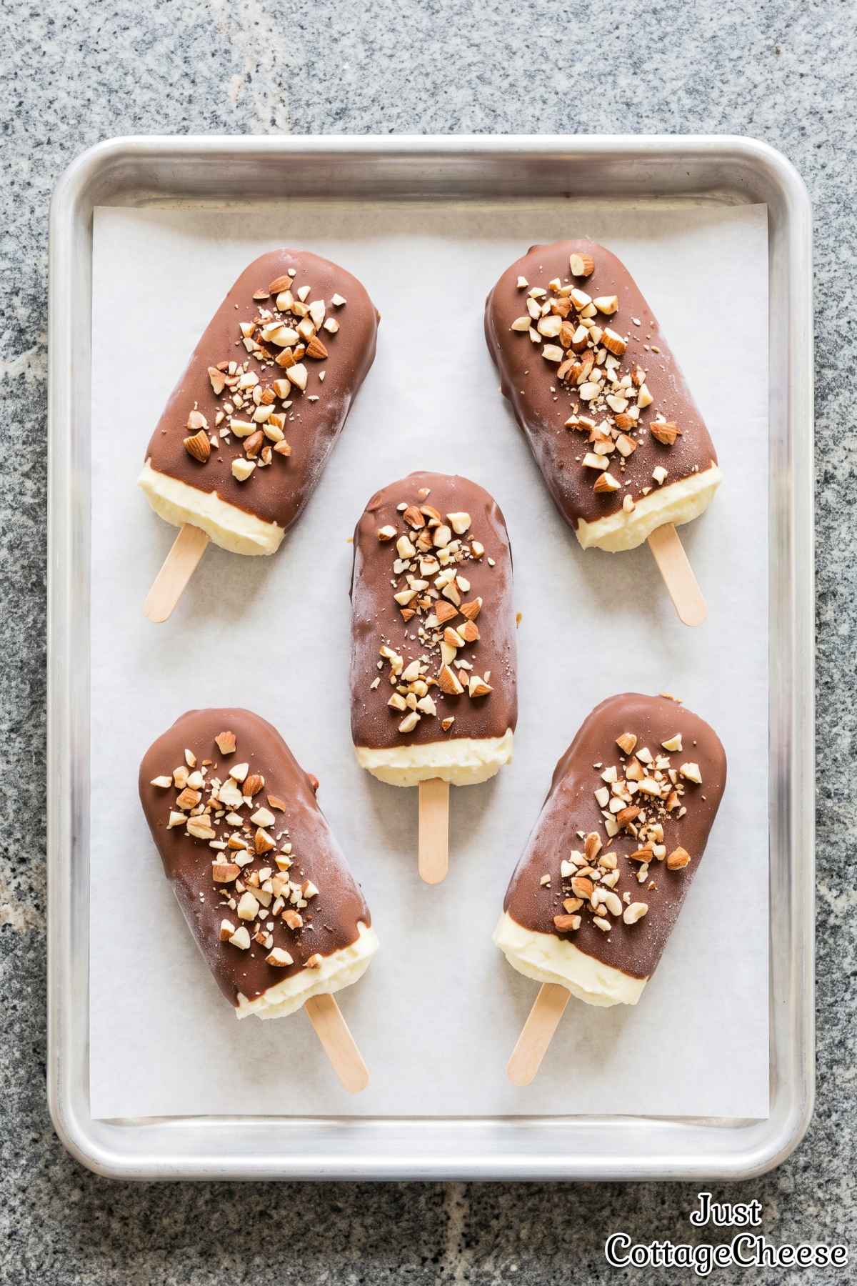 Sweet cottage cheese ice cream pop with chocolate