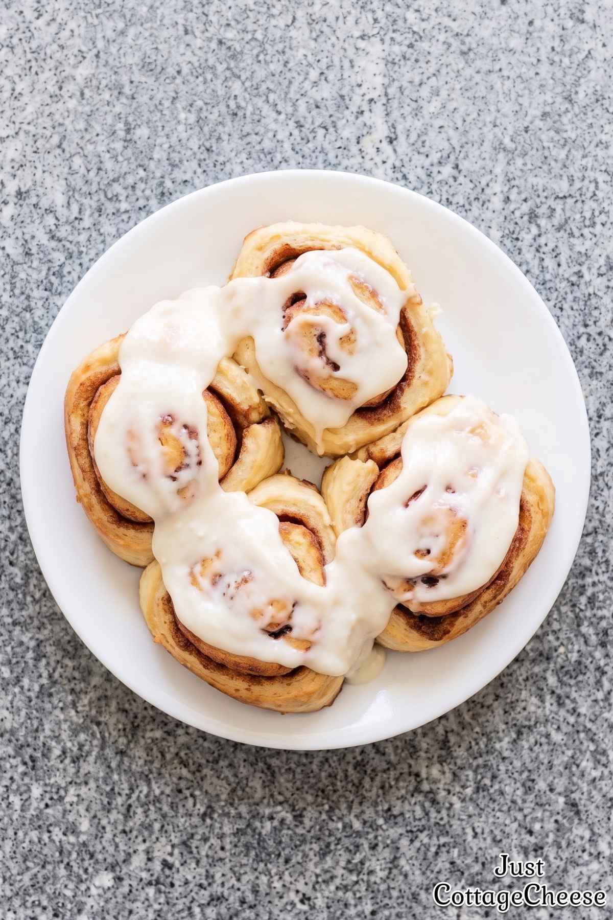 Iced cottage cheese cinnamon roll biscuits