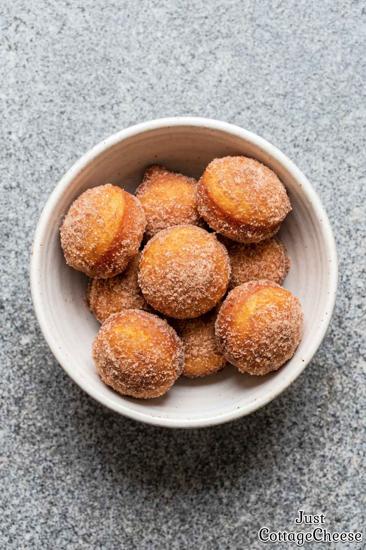 Golden cottage cheese cinnamon sugar donuts