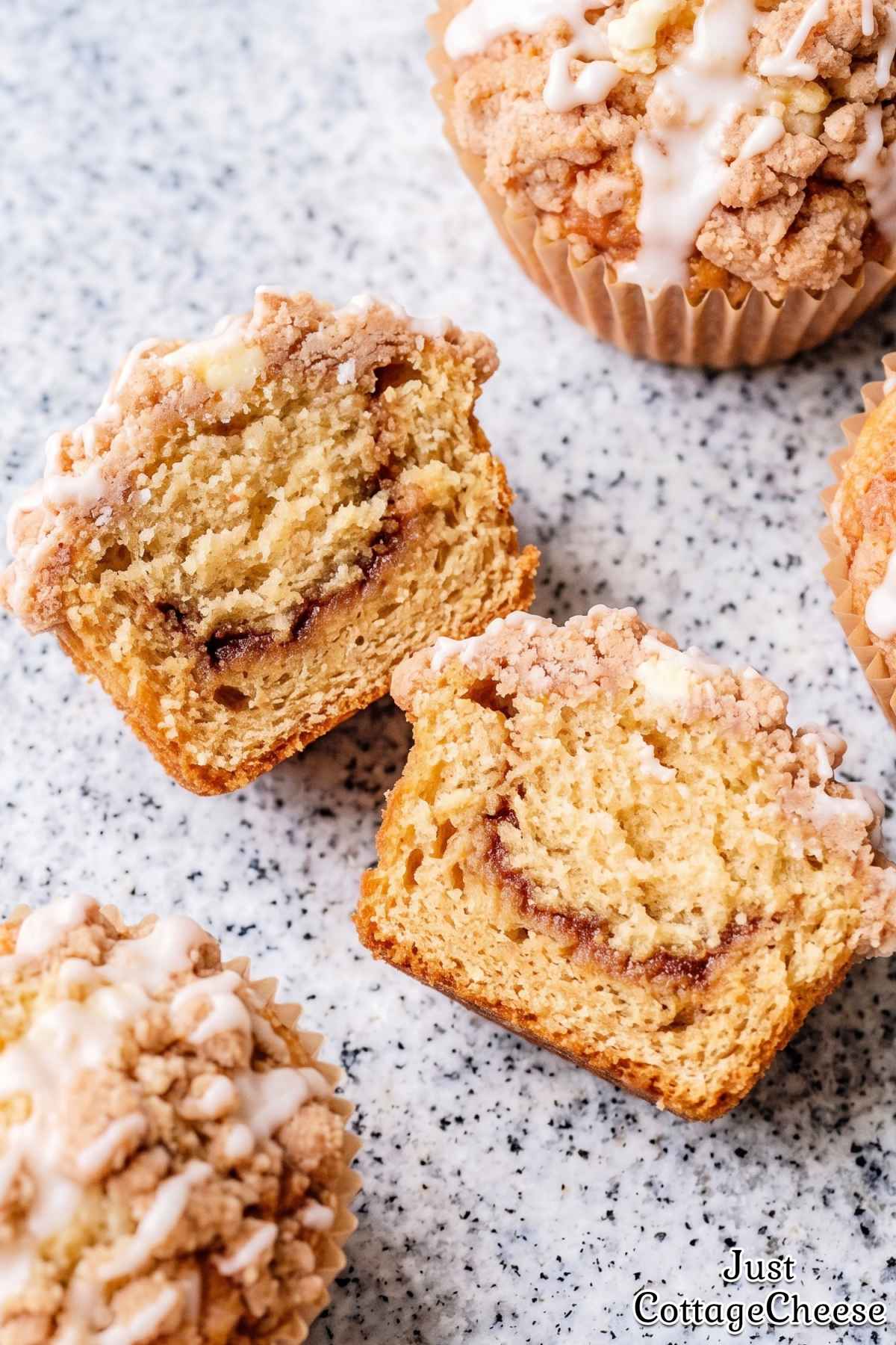 Cinnamon streusel cottage cheese muffins