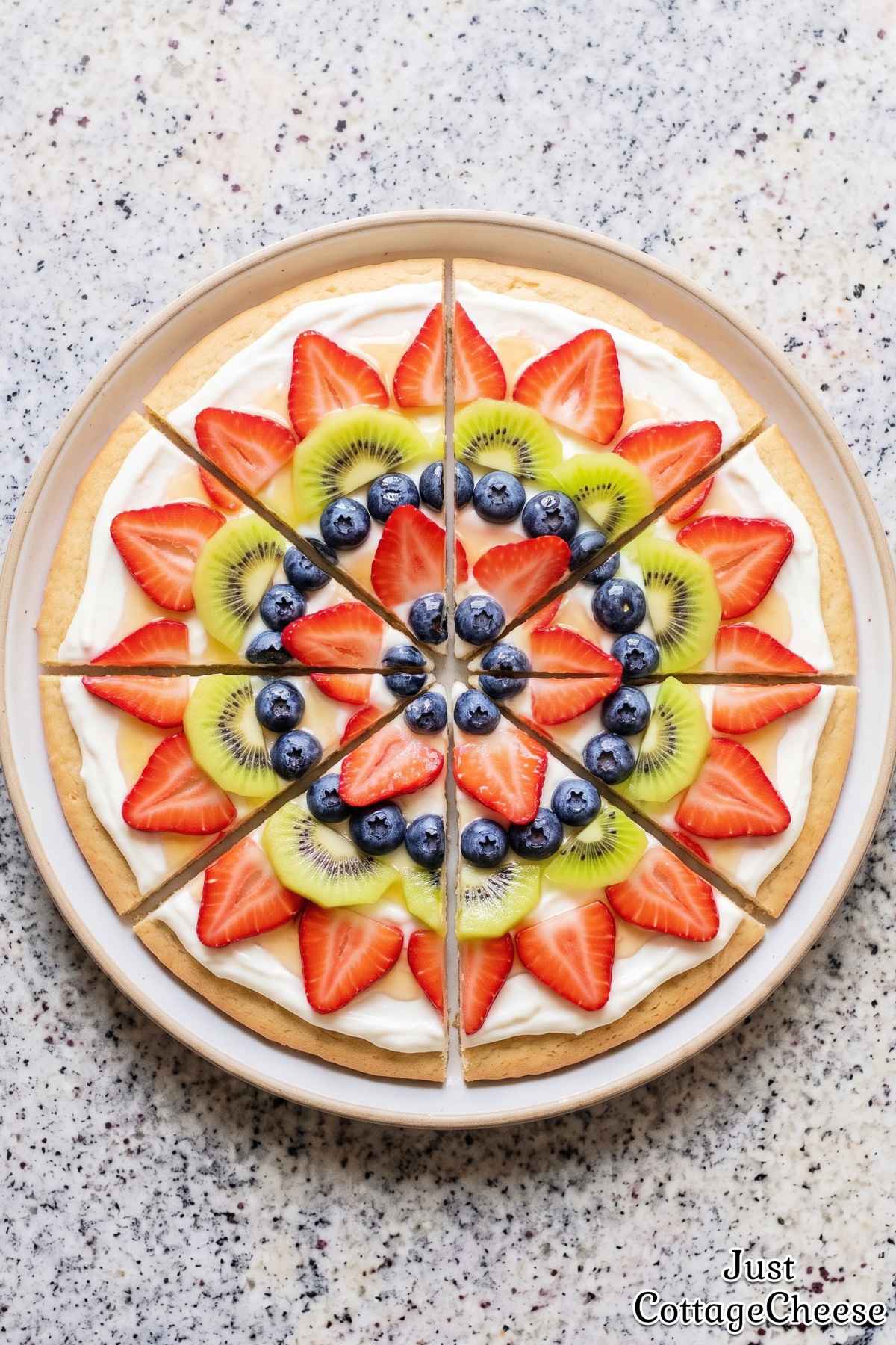 Delicious cottage cheese and fruit pizza