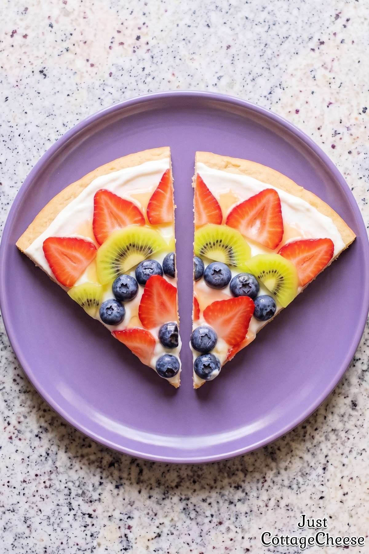 Tasty fresh fruit pizza with cottage cheese