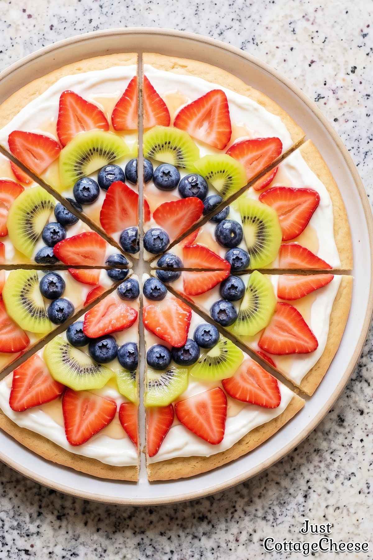 Wholesome fruit pizza with cottage cheese