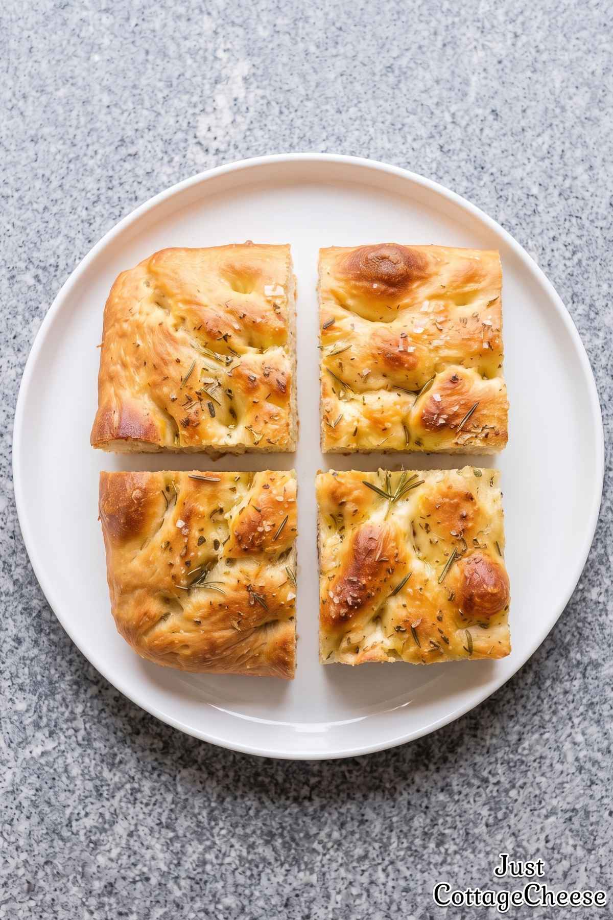 Golden cottage cheese focaccia with herbs