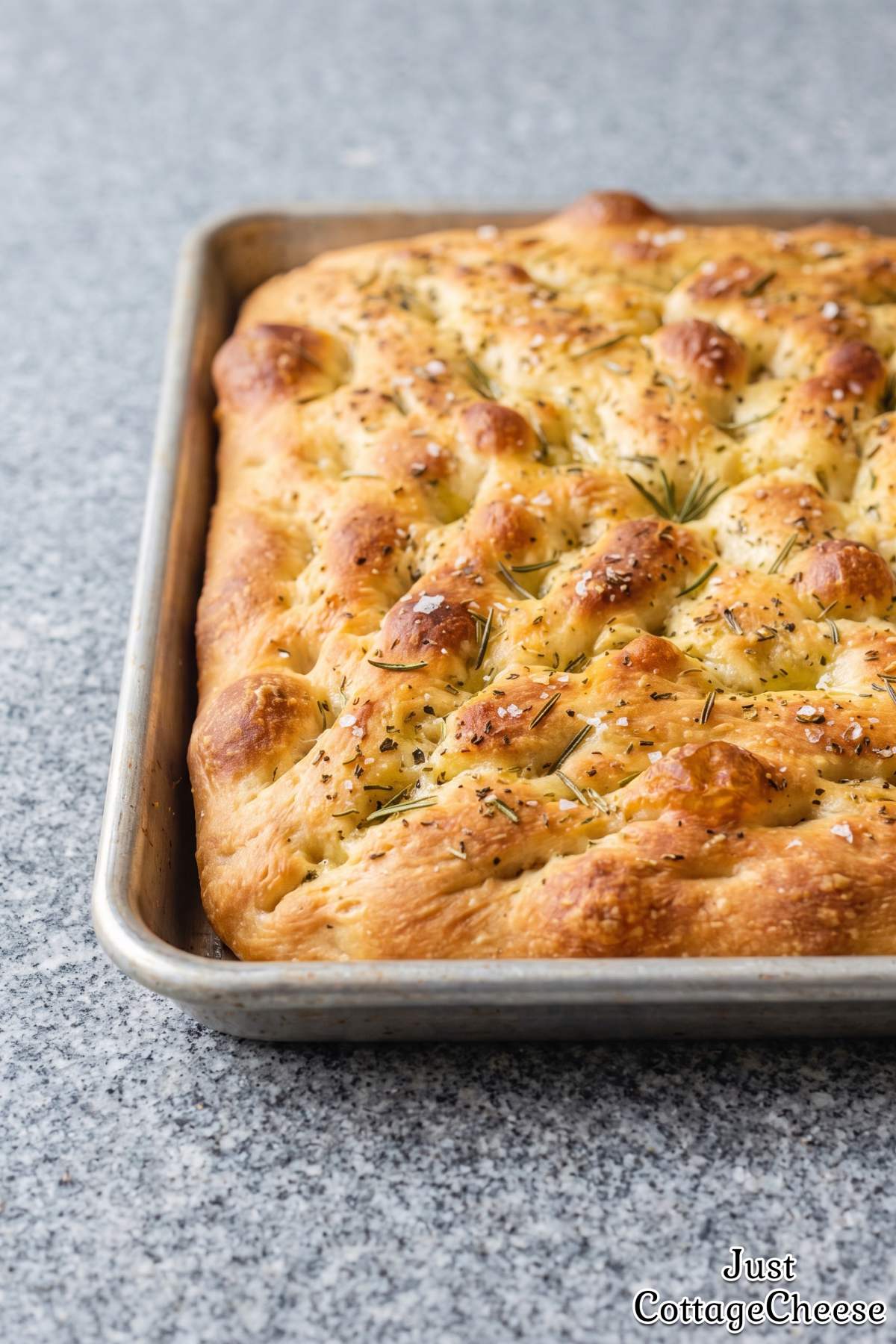 Warm herb focaccia with cottage cheese