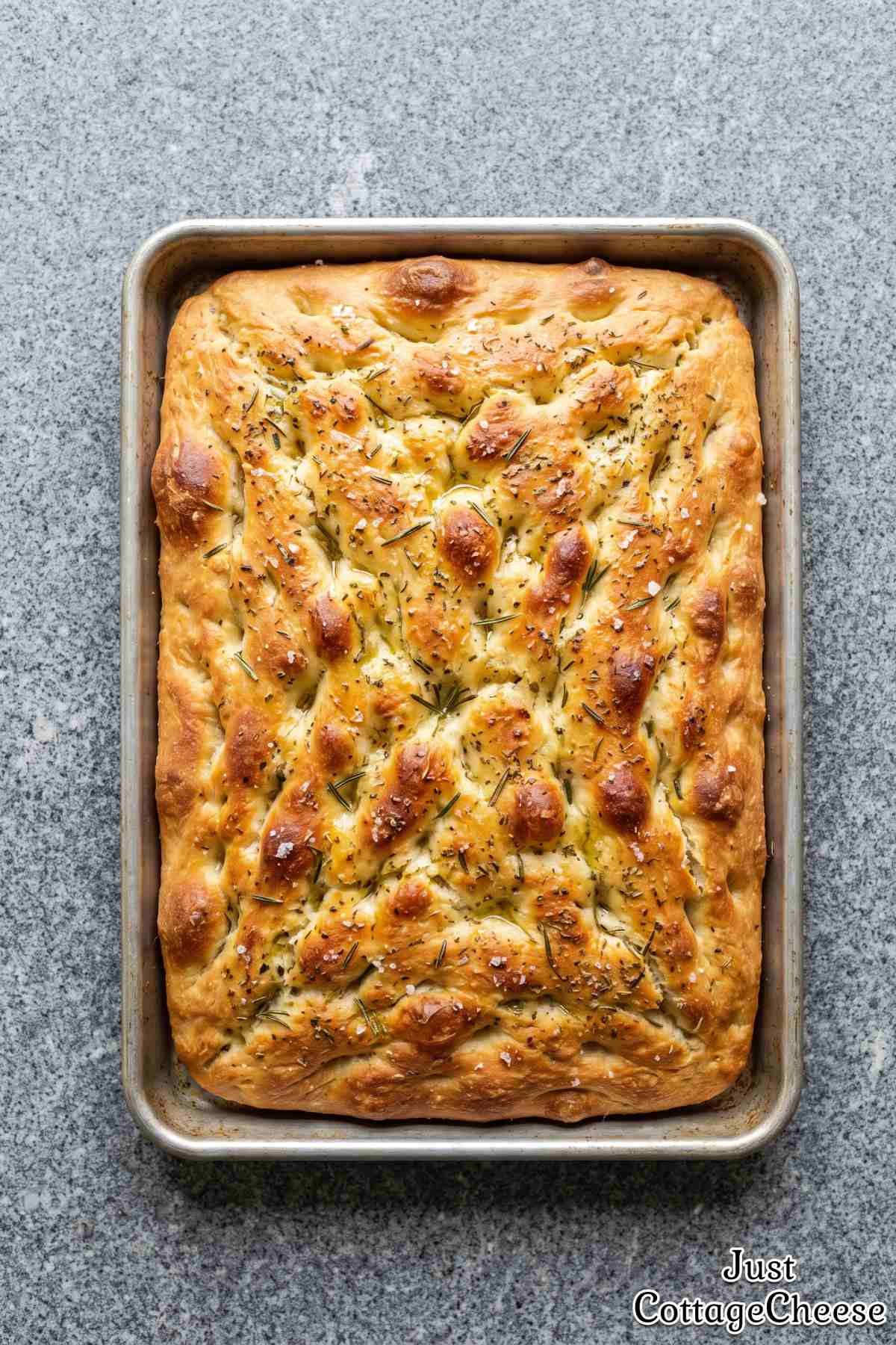 Rustic cottage cheese herb focaccia slices