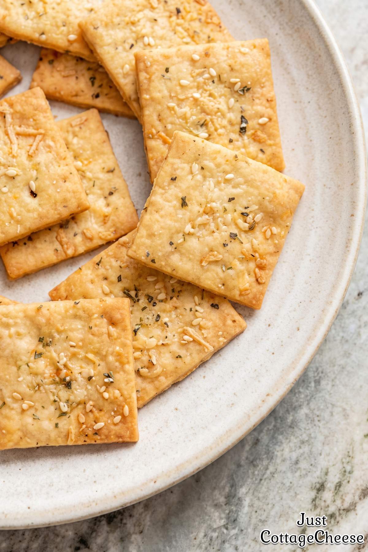 Golden cottage cheese parmesan crackers