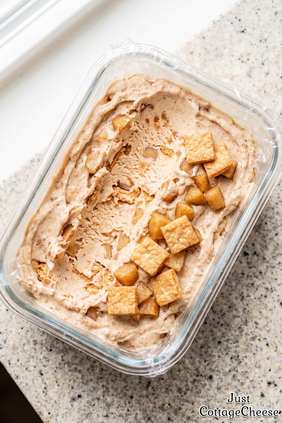 Scoop of cottage cheese apple pie ice cream