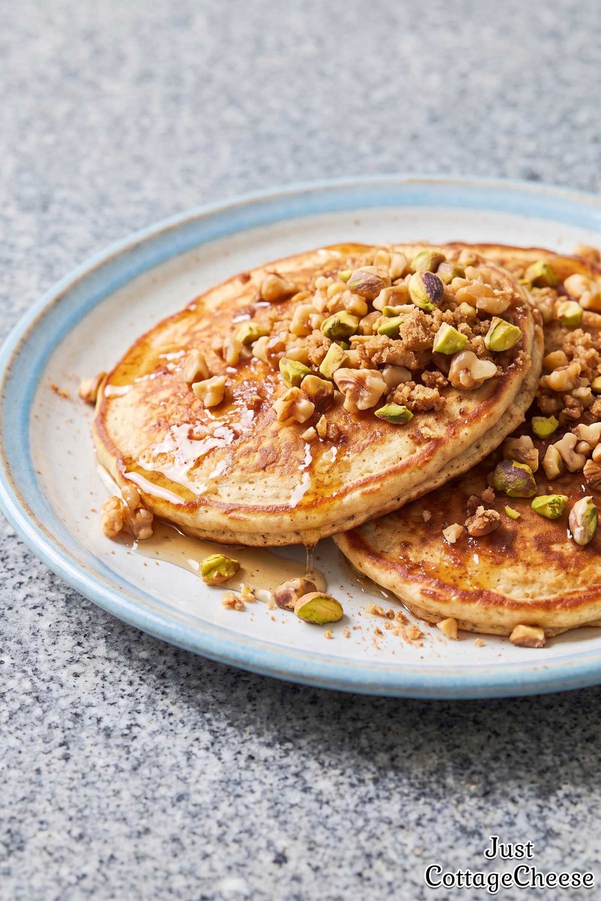 Protein pancakes topped with pistachios