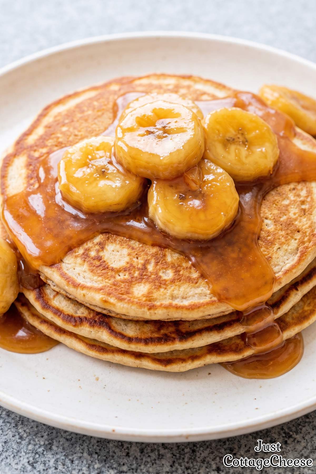 Cottage cheese banana pancake stack