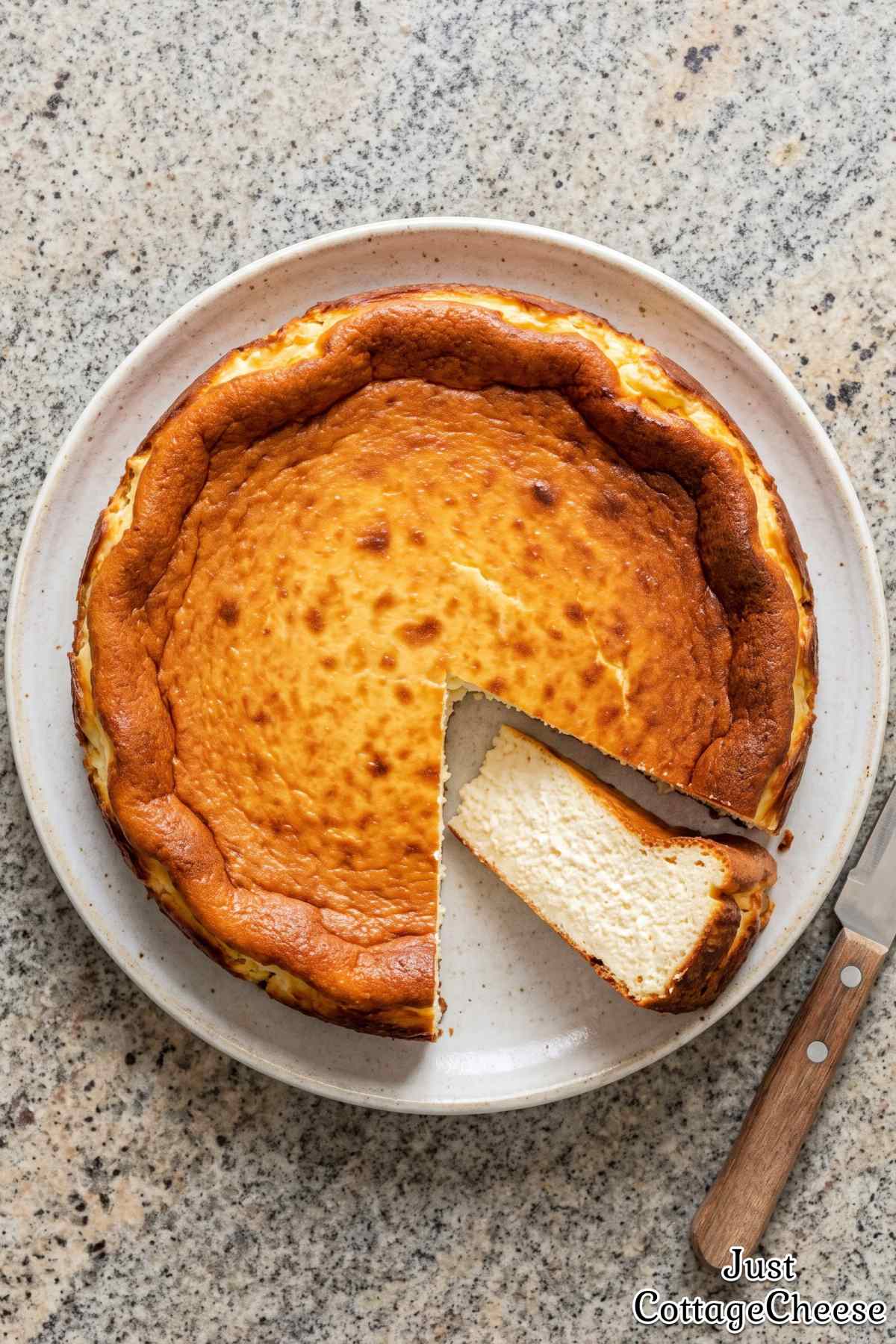 Slice of high protein basque cheesecake