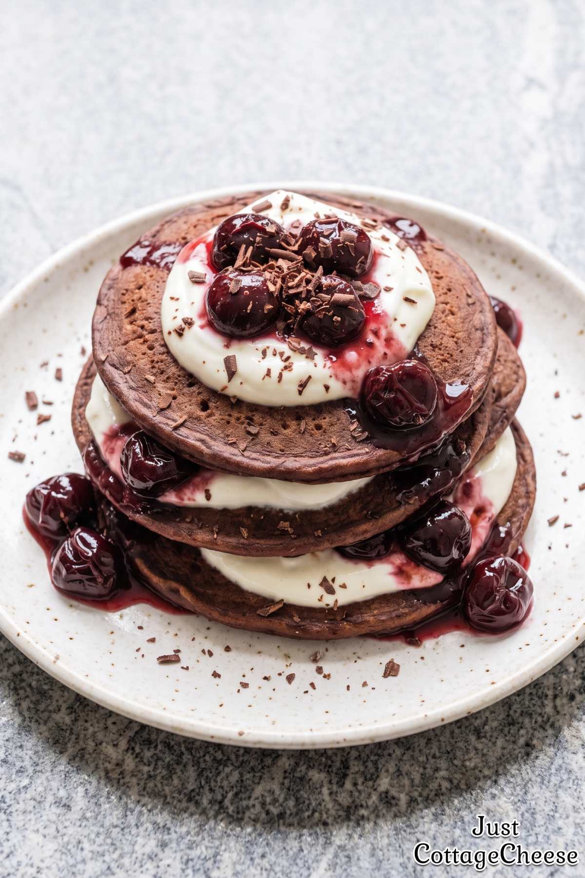 Protein black forest pancakes stack