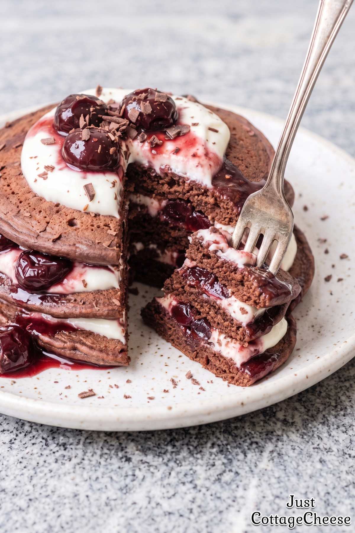 Warm black forest pancake stack