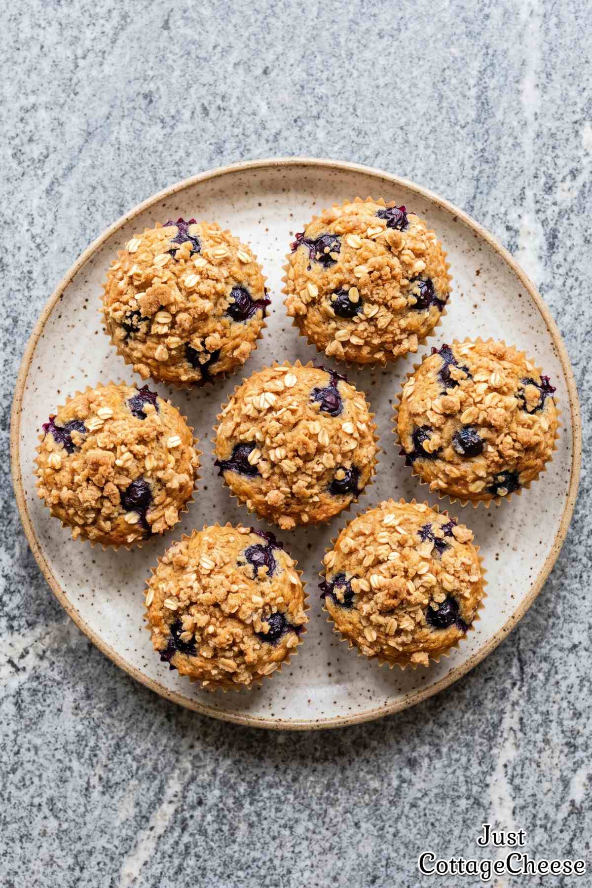 High protein blueberry crumble muffins