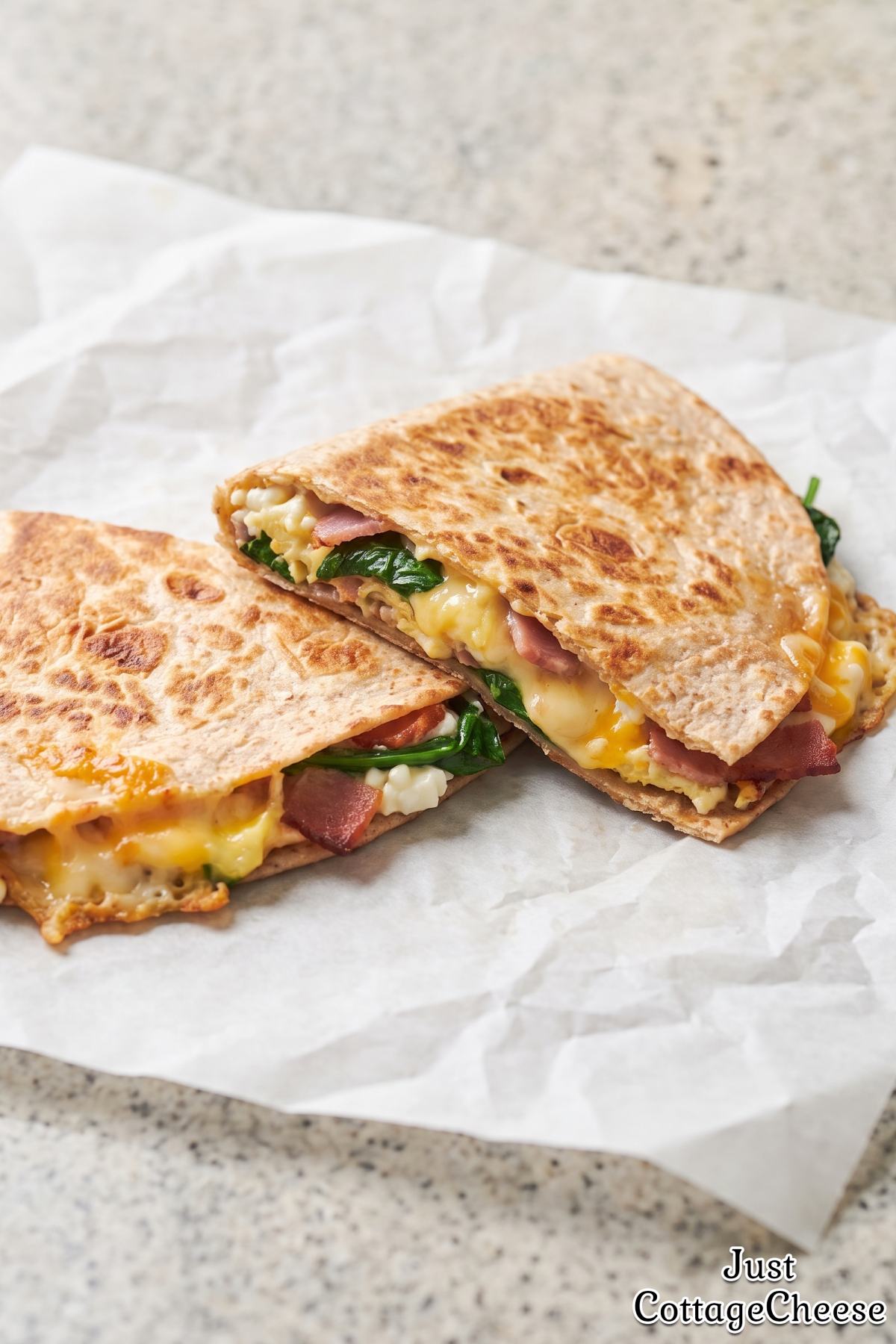 Fresh protein breakfast quesadilla on a plate
