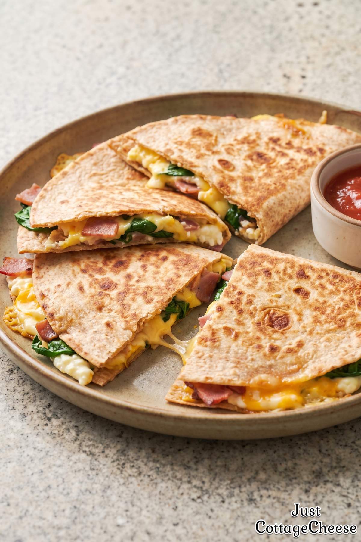 Crispy cottage cheese breakfast quesadilla