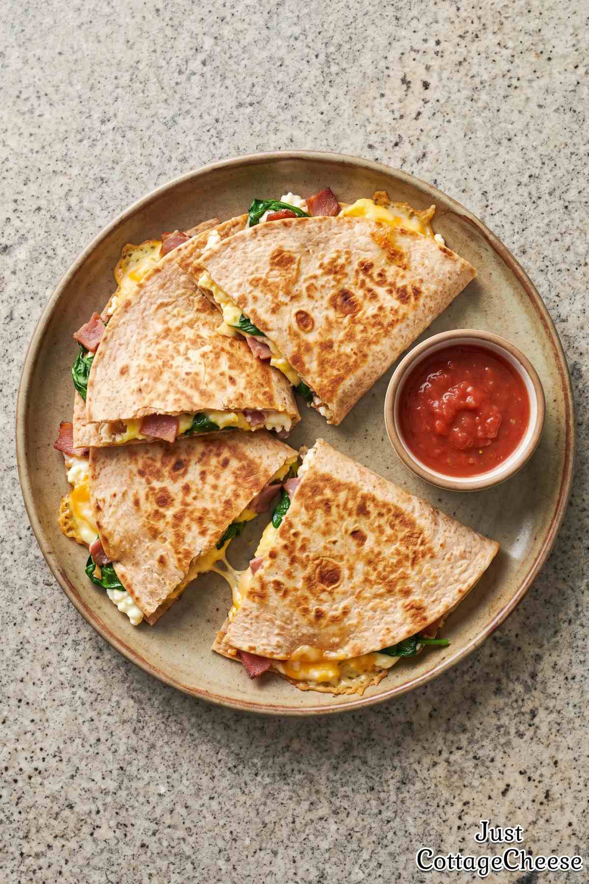 Warm cottage cheese breakfast quesadillas