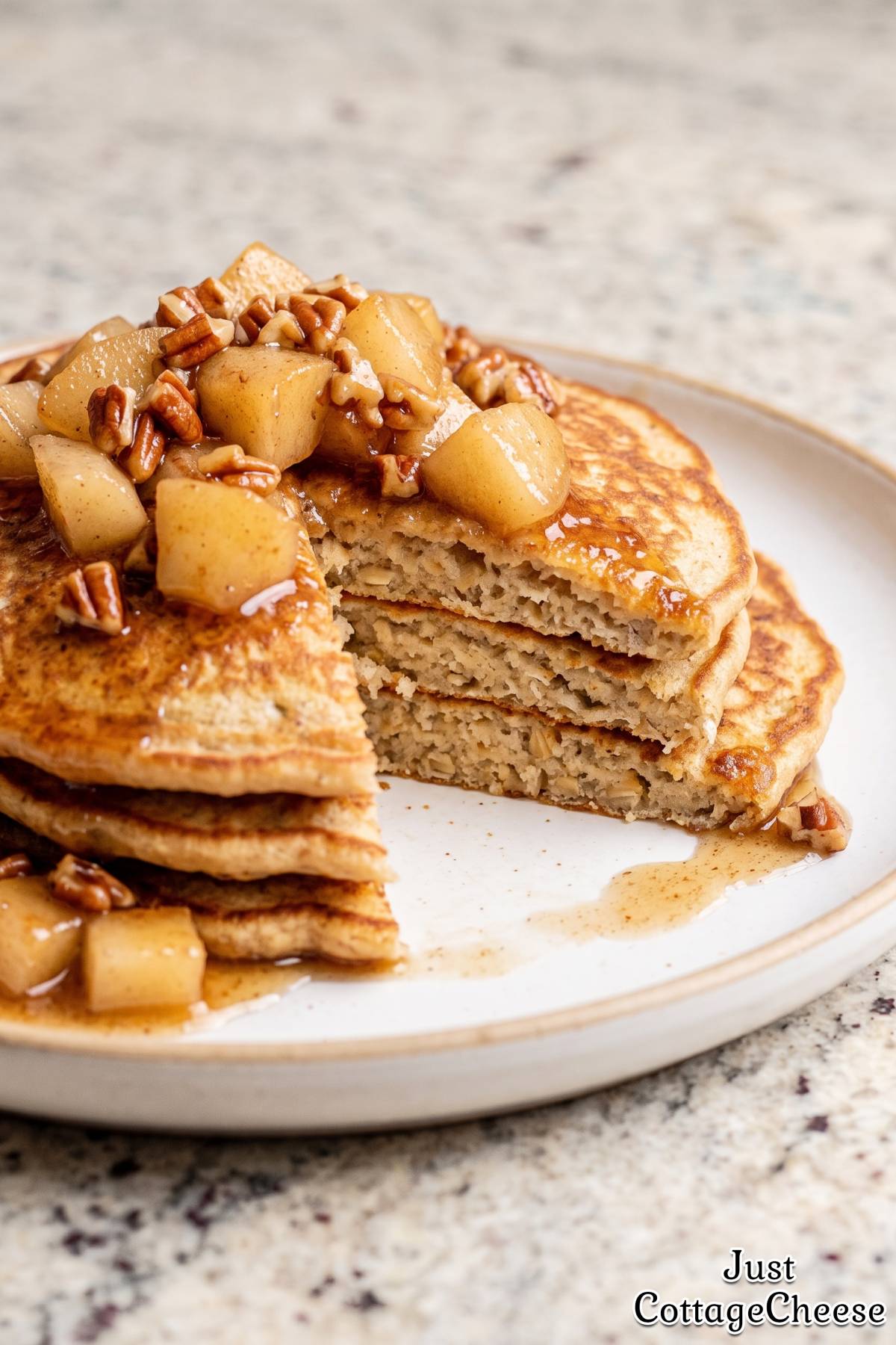 Fluffy pear pancakes with cottage cheese