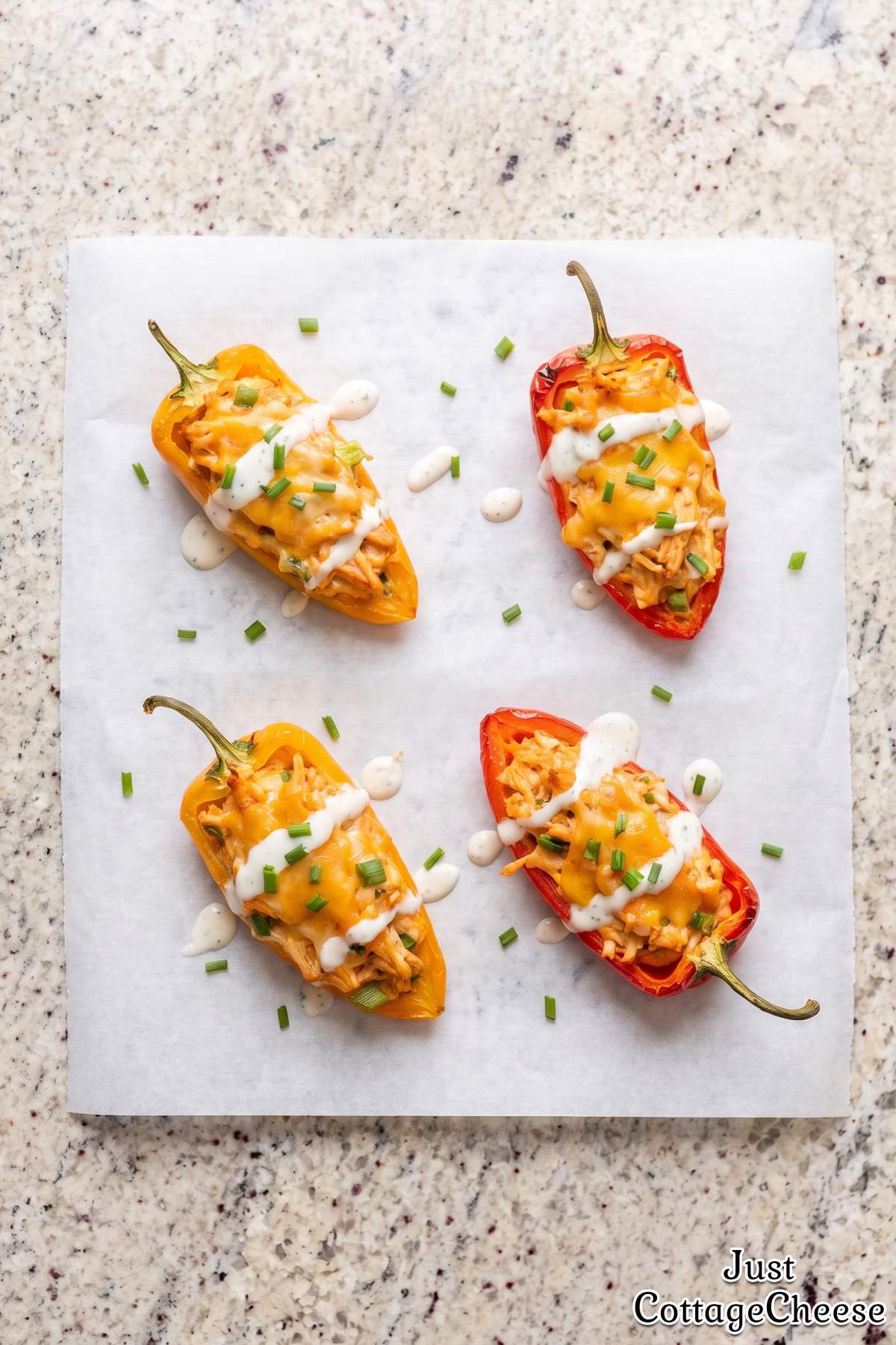 Cheesy buffalo chicken bell pepper halves