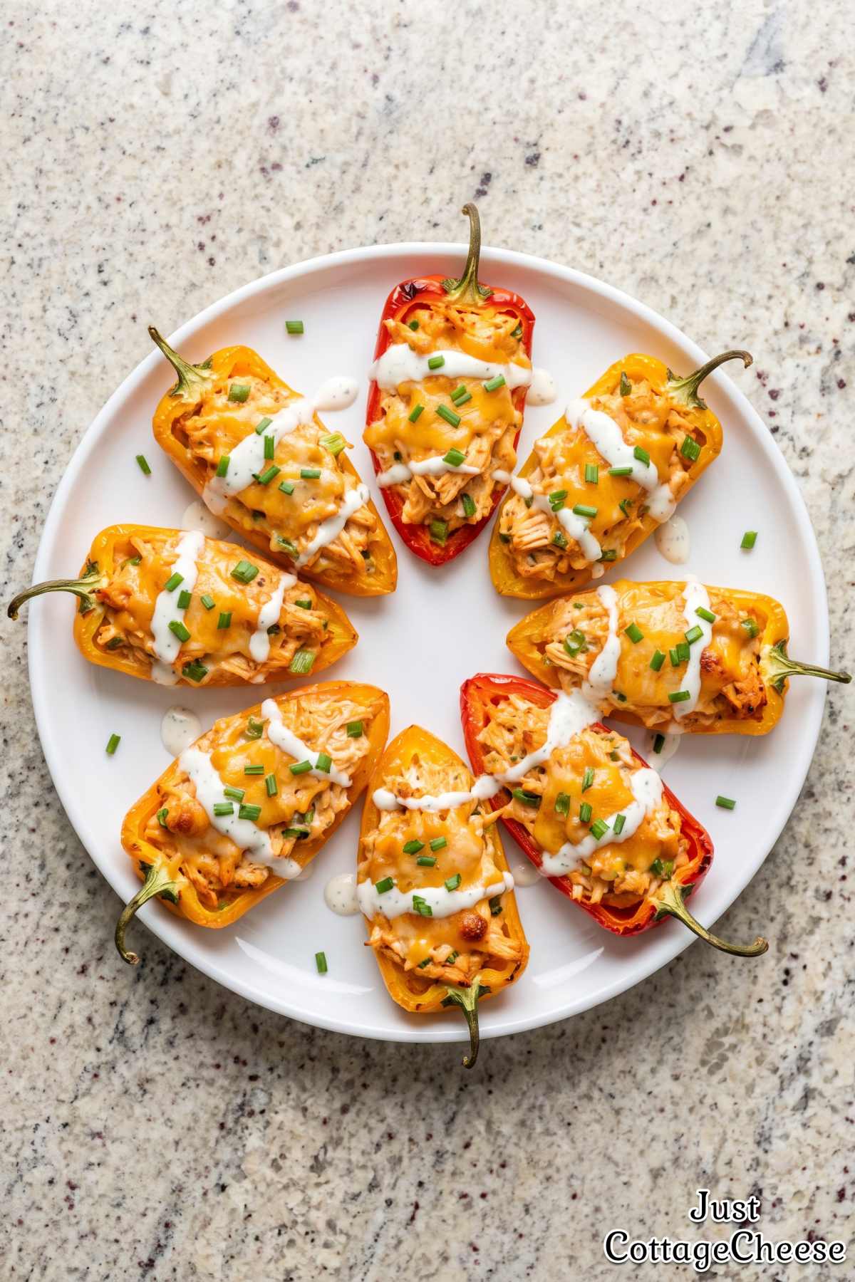 Creamy cottage cheese buffalo chicken peppers