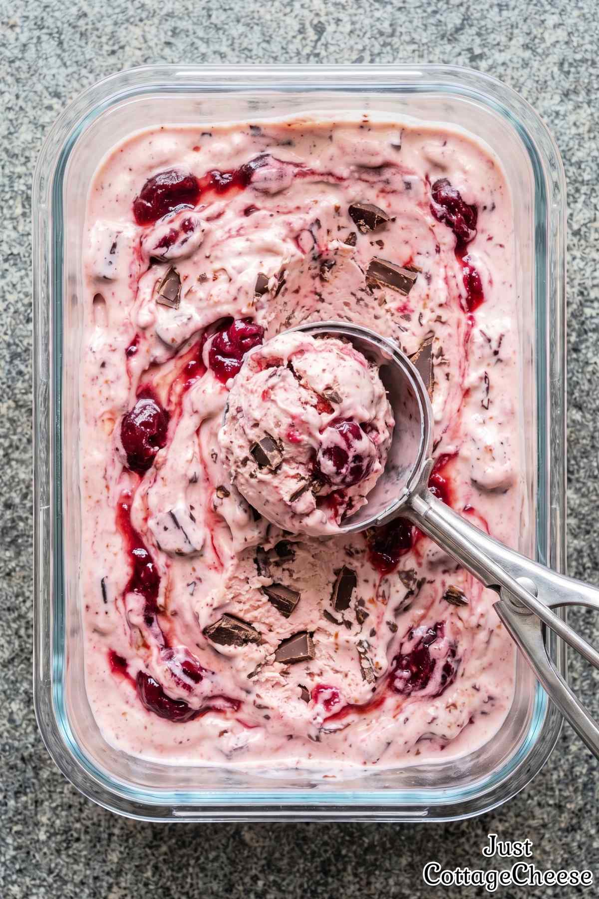 Chilled cherry chocolate chunk protein ice cream
