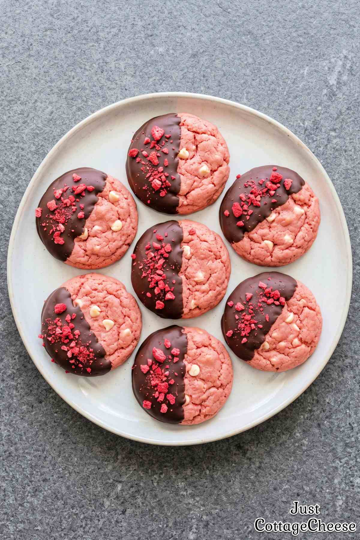 Chocolate covered strawberry protein cookie