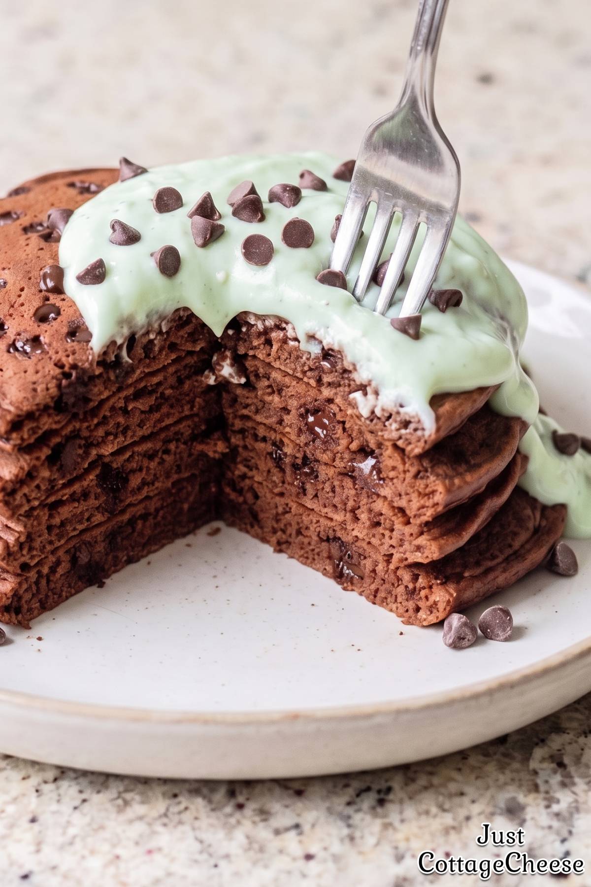 Rich chocolate mint cottage cheese pancakes