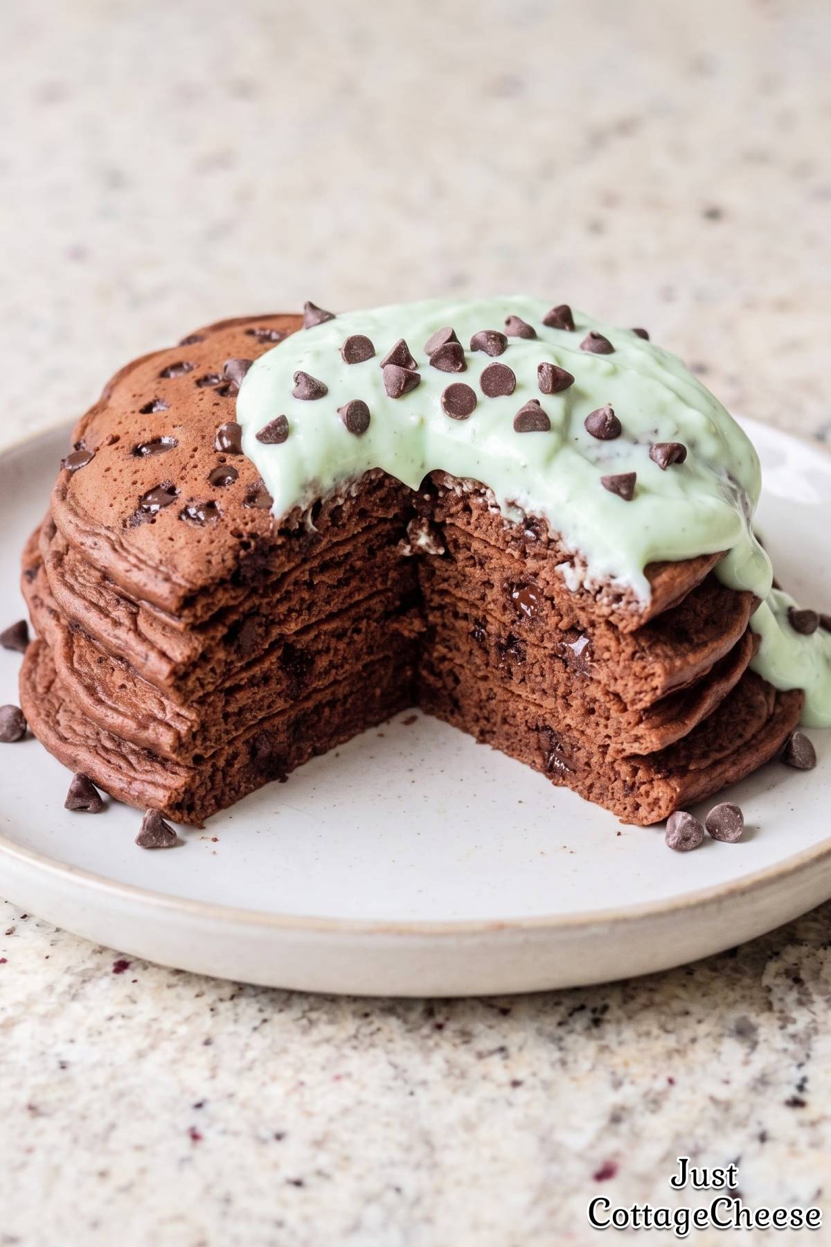 Cottage cheese chocolate mint pancakes