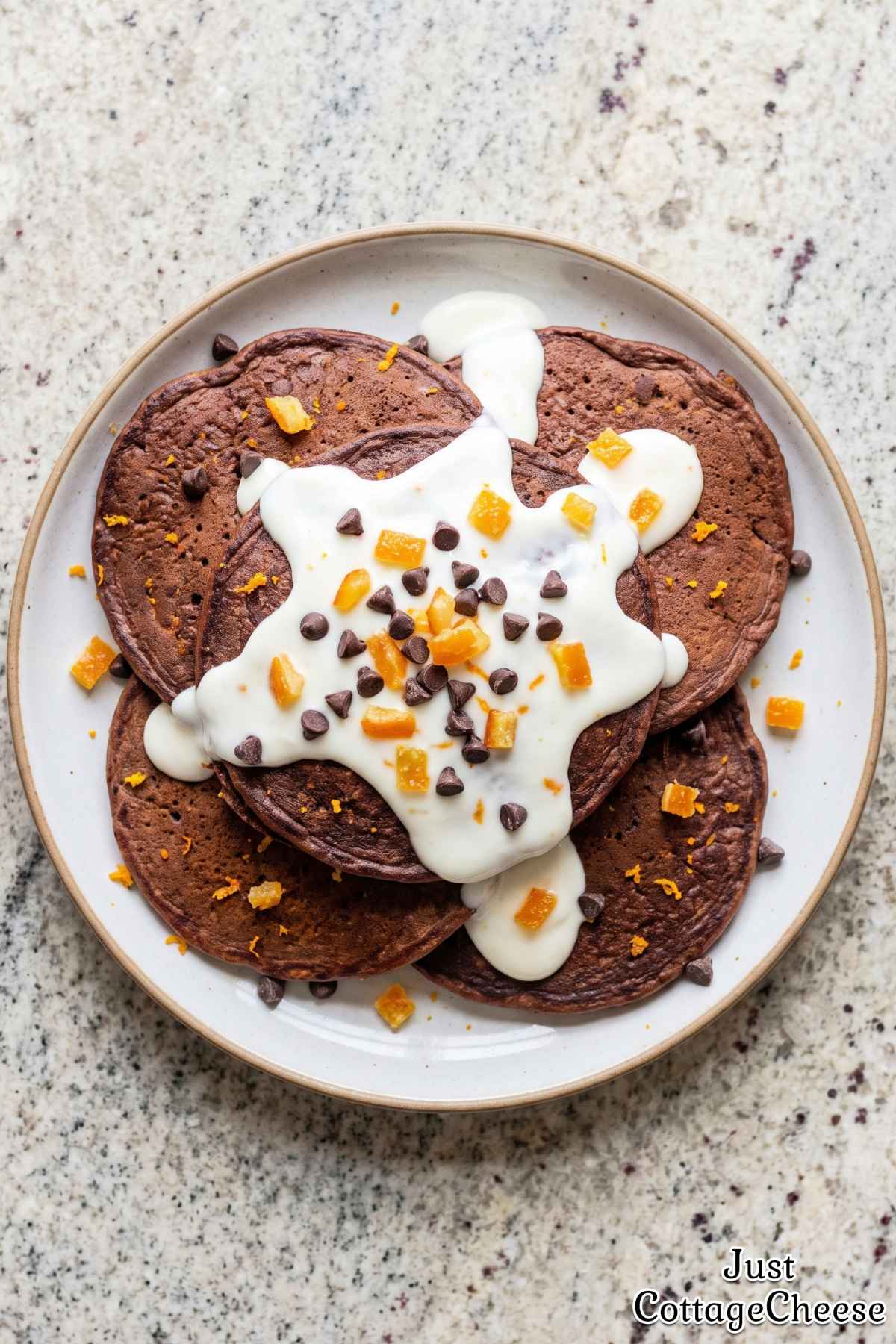 Zesty chocolate orange protein pancake stack