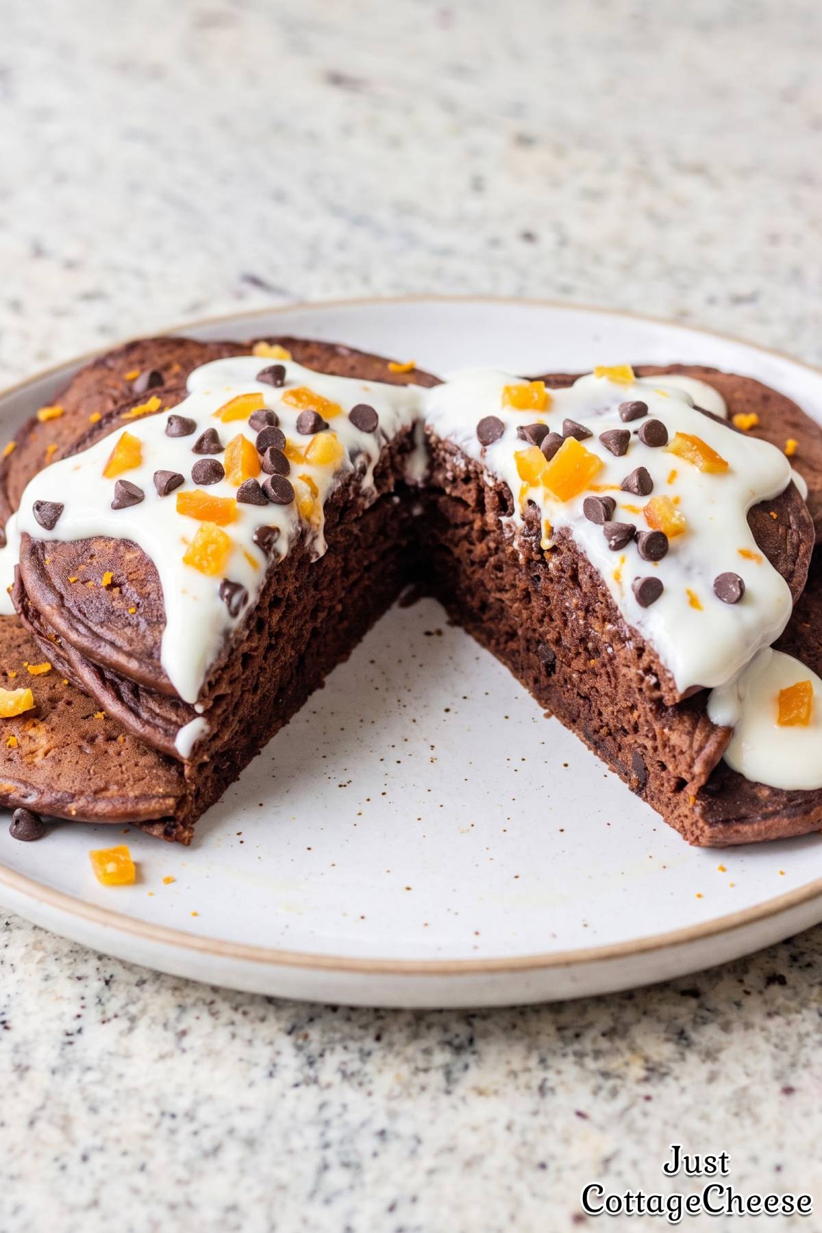 Warm chocolate orange cottage cheese pancakes