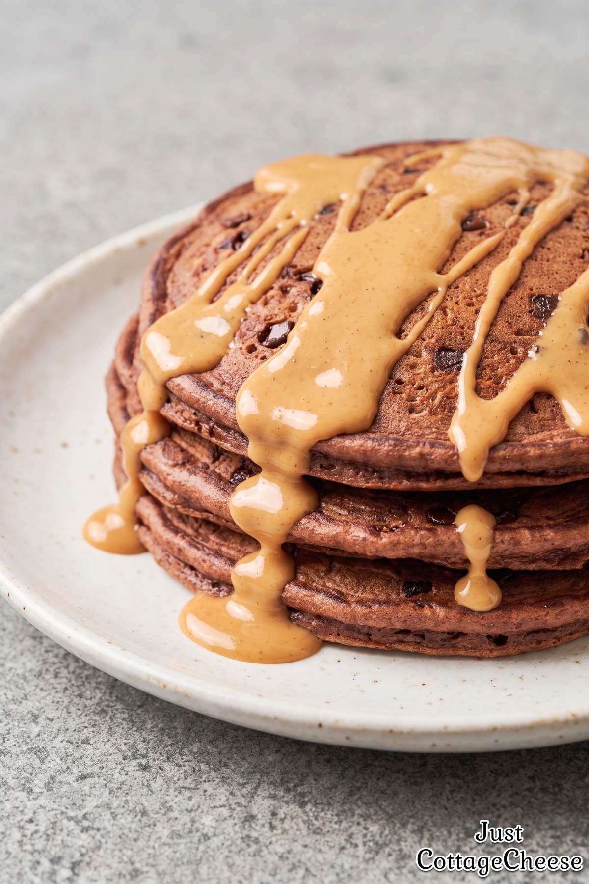 Cottage cheese chocolate pancake stack