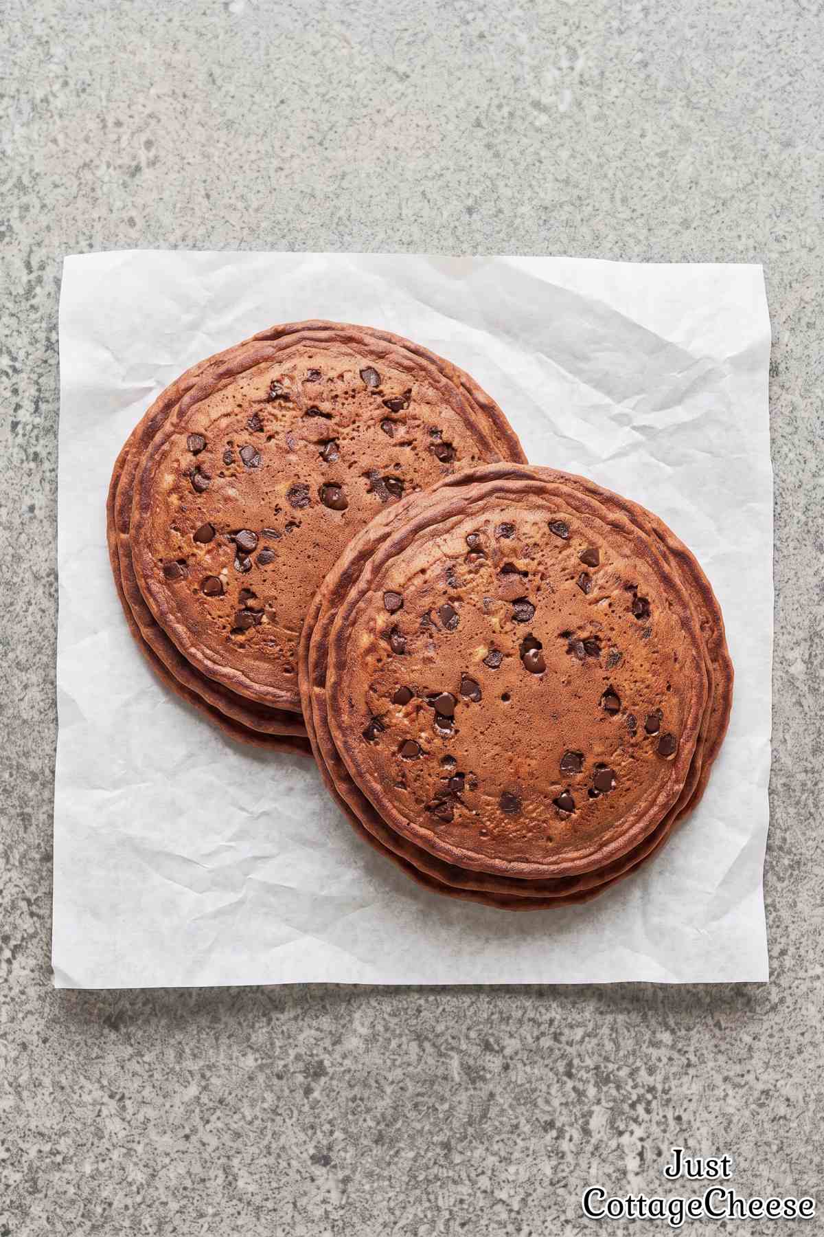 Stacked chocolate peanut butter pancakes