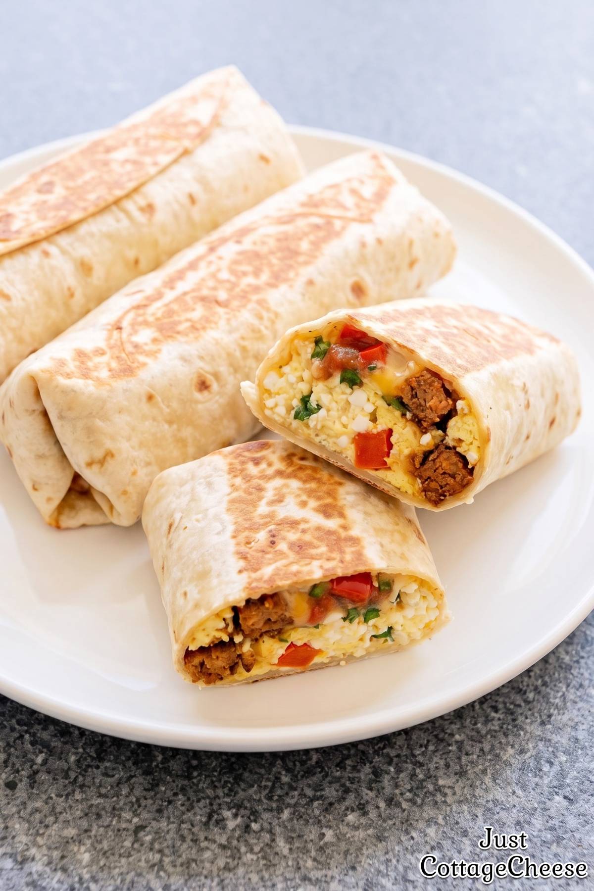 Warm cottage cheese and chorizo breakfast wrap