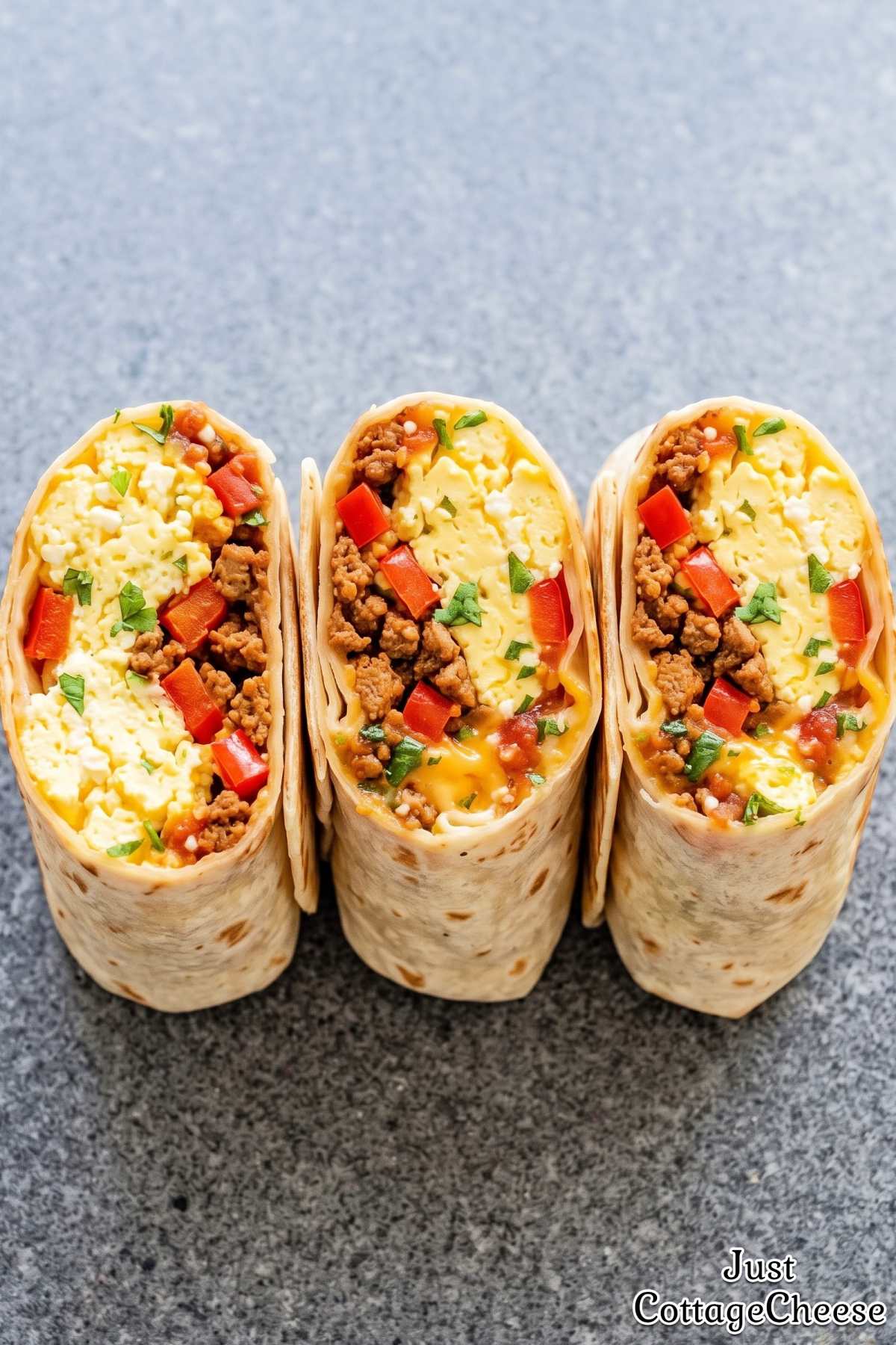 High protein chorizo breakfast burritos