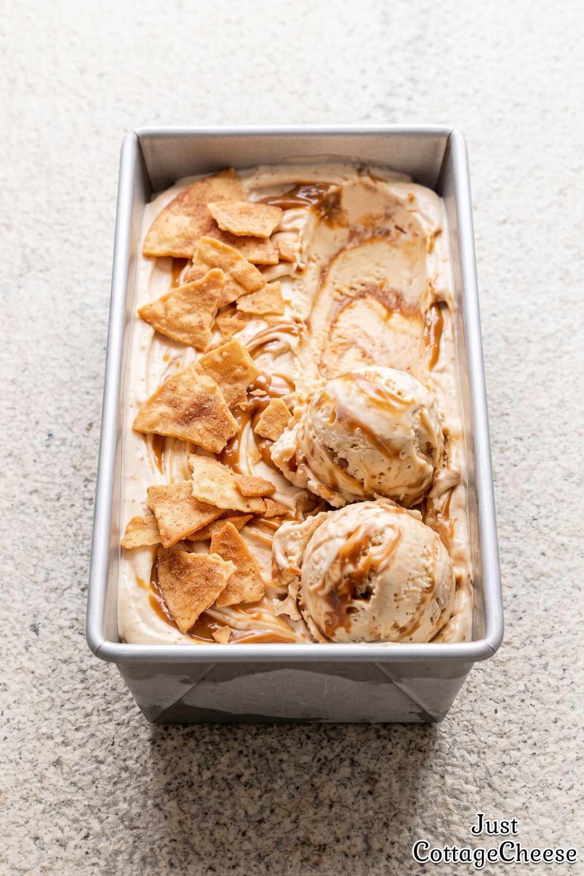 Fresh churro protein ice cream in a bowl