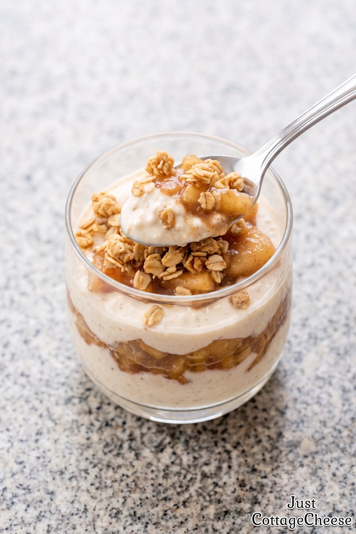 Cottage cheese apple crisp parfait