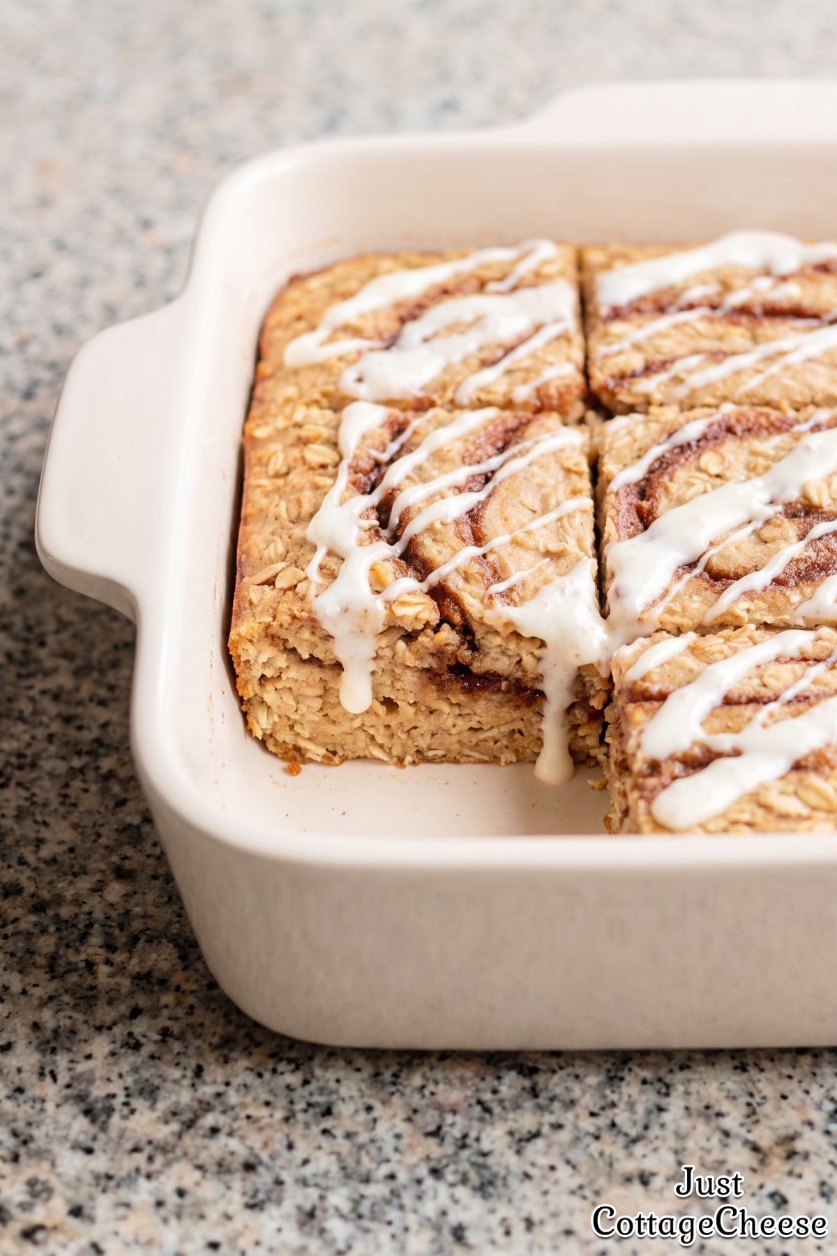 Soft protein cinnamon roll baked oats breakfast