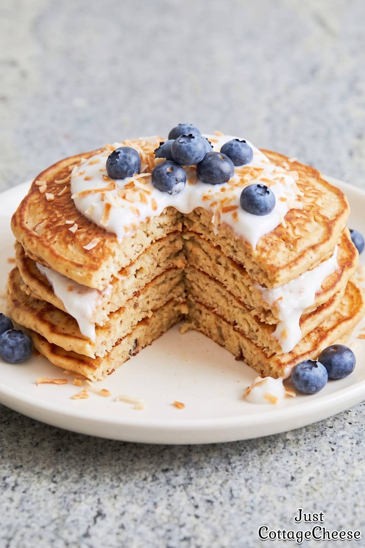 Tasty cottage cheese coconut cream pancakes