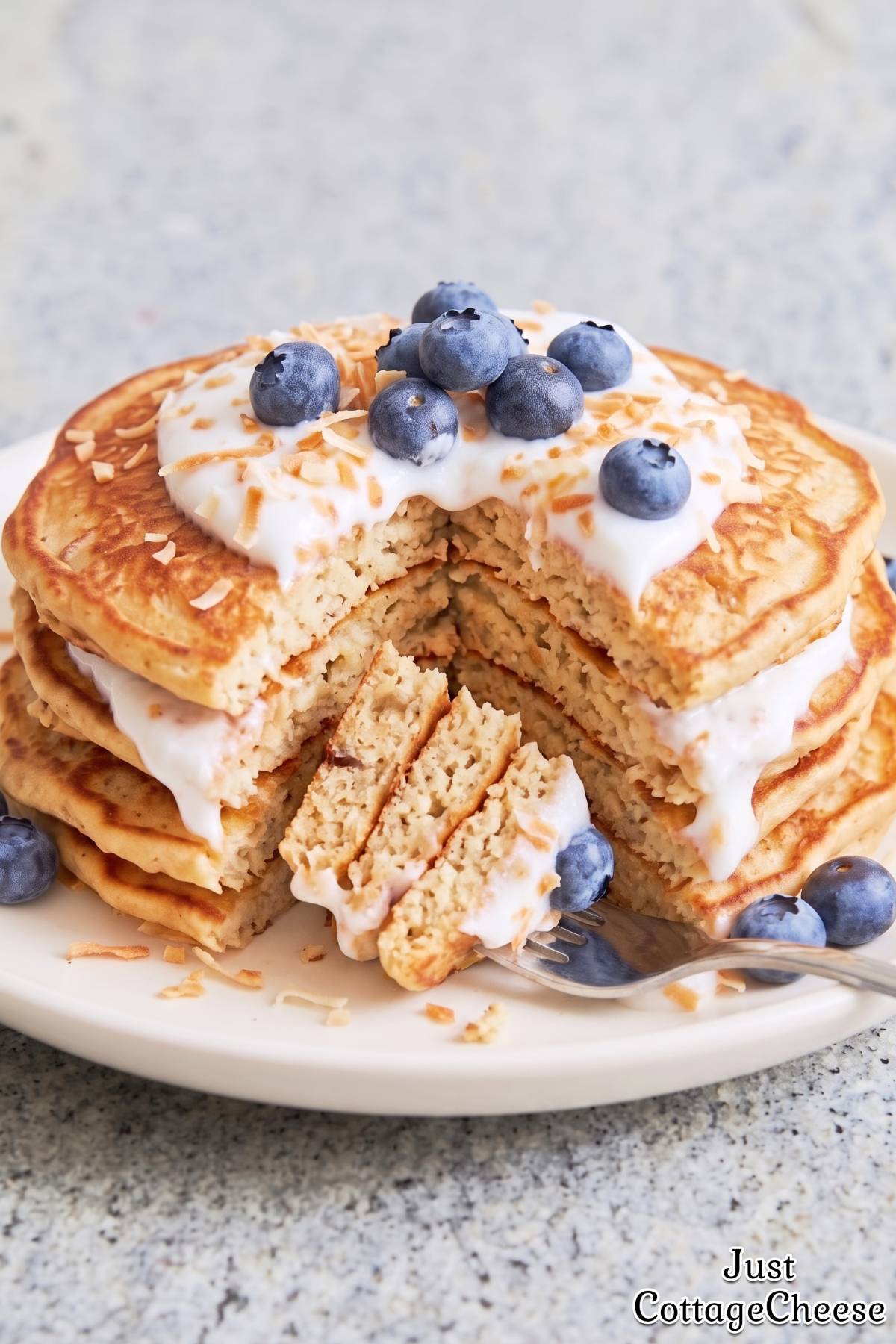 Creamy coconut cream on protein pancakes