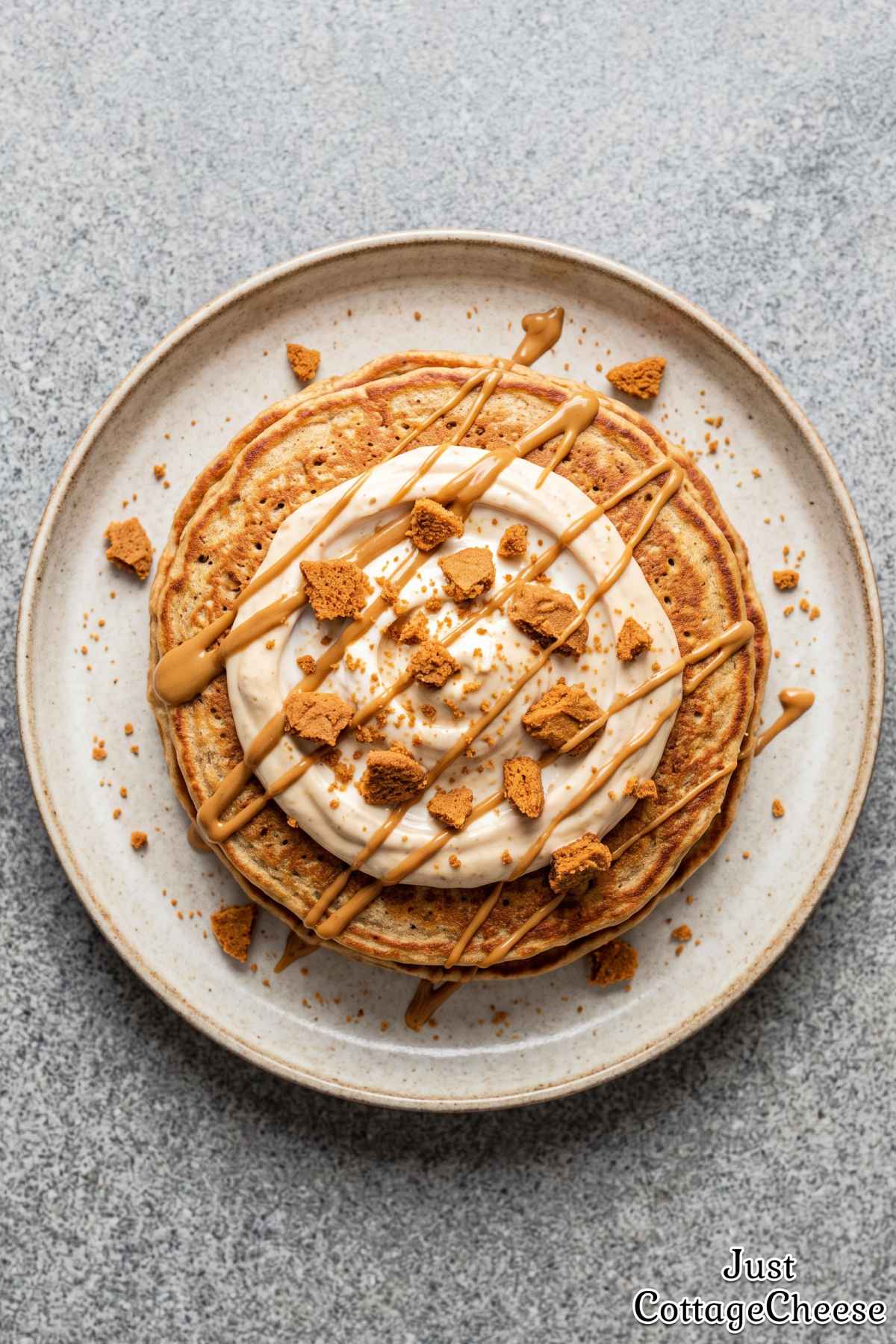 Stack of protein cottage cheese pancakes